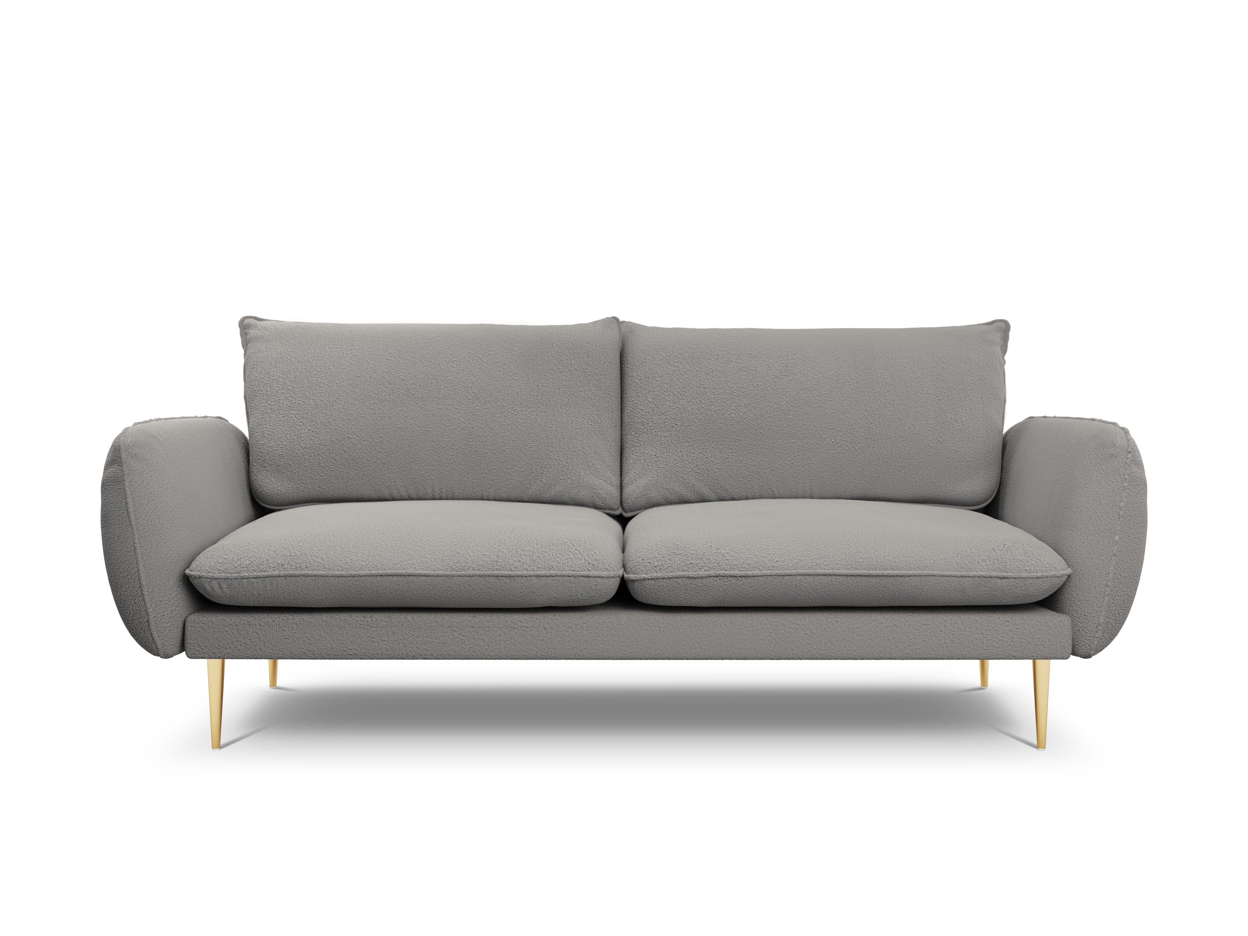 Sofa 3-osobowa VIENNA szary boucle ze złotą podstawą - Image 3