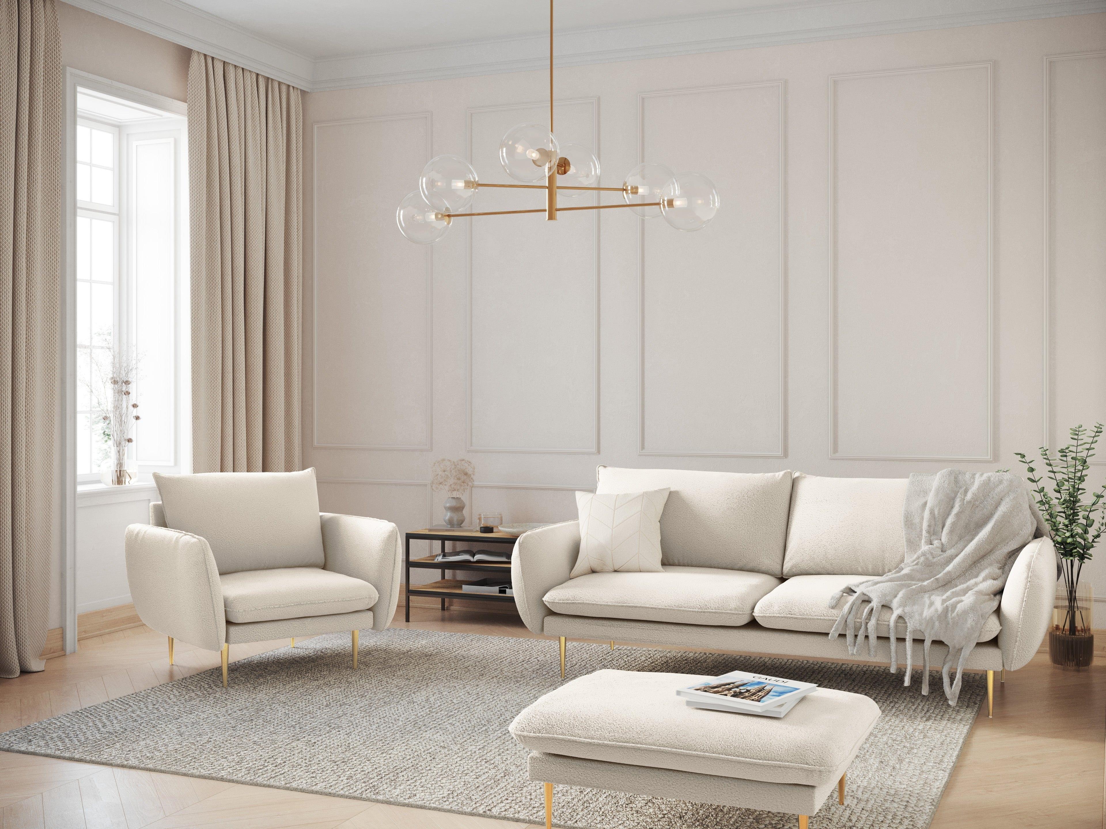 Sofa 3-osobowa VIENNA beżowy boucle ze złotą podstawą - Image 2