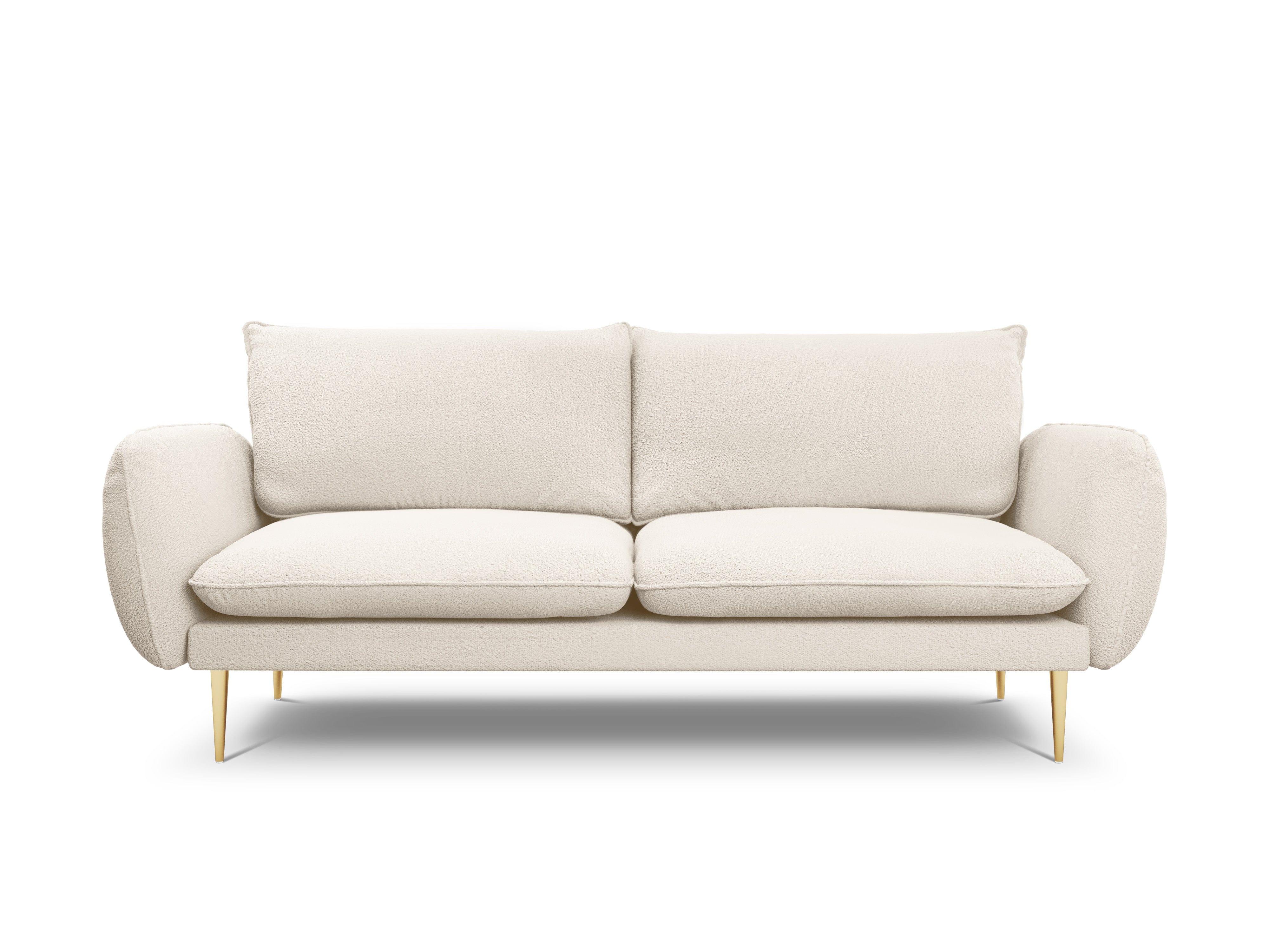 Sofa 3-osobowa VIENNA beżowy boucle ze złotą podstawą - Image 3