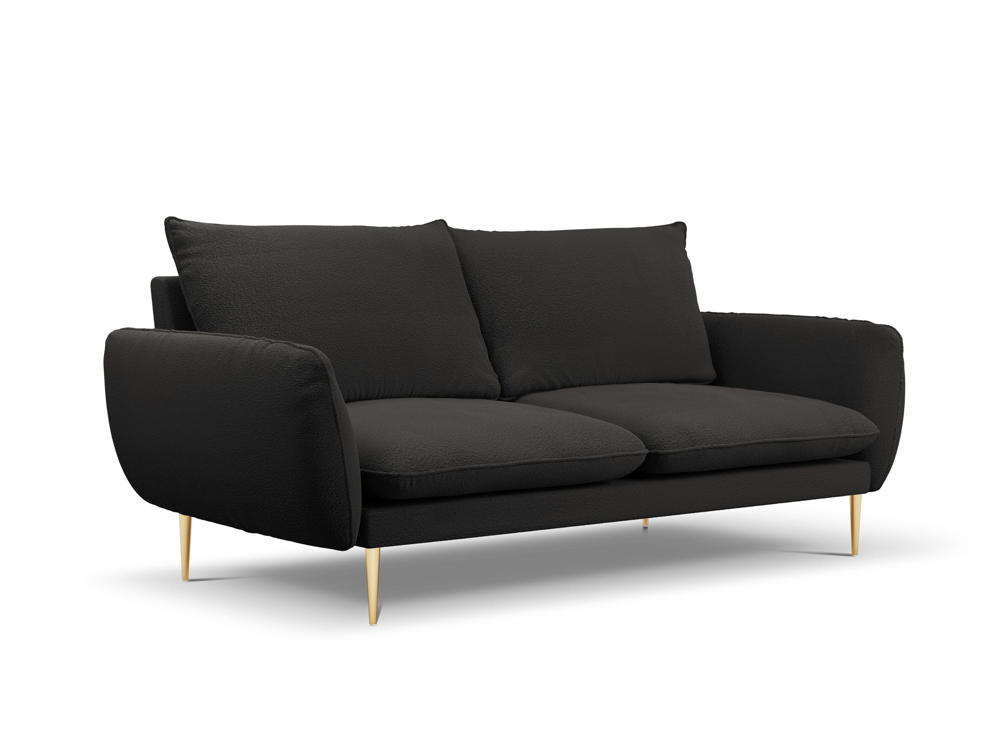 Sofa 3-osobowa VIENNA czarny boucle ze złotą podstawą - Image 6