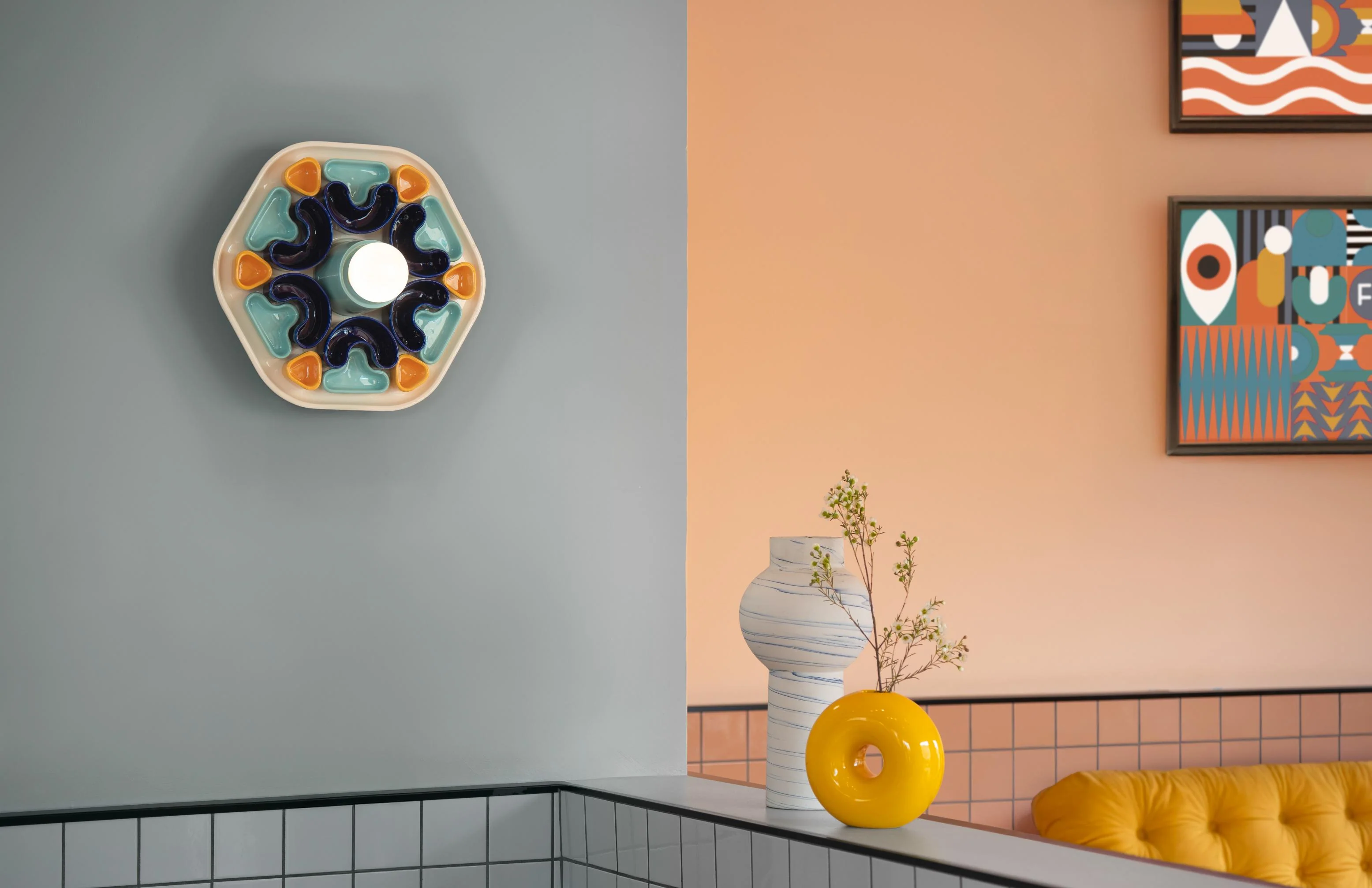 Kinkiet ceramiczny PHYTIA niebieski z żółtym, pomarańczowym i brązowym - Image 2