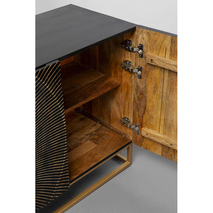 Komoda 4-drzwiowa MADEIRA ciemnobrązowe drewno ze złotą podstawą - Image 7