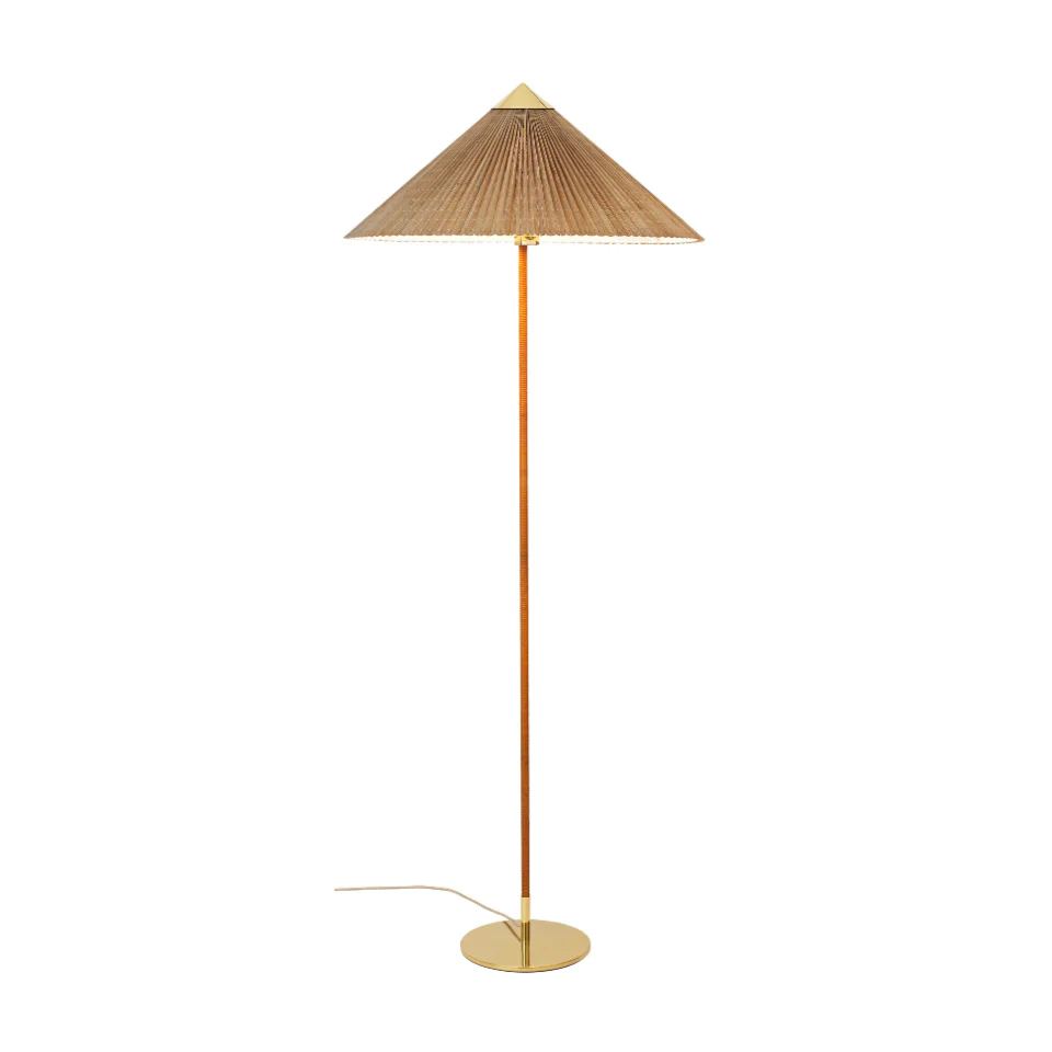 Lampa podłogowa 9602 mosiądz z bambusowym kloszem