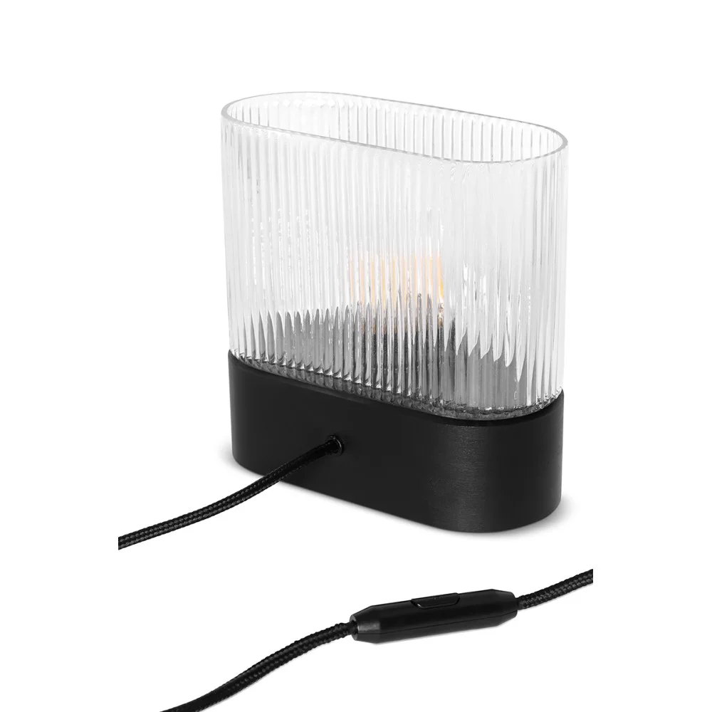 Lampa stołowa FLUMINA szkło ryflowane i czarne drewno jesionowe - Image 3