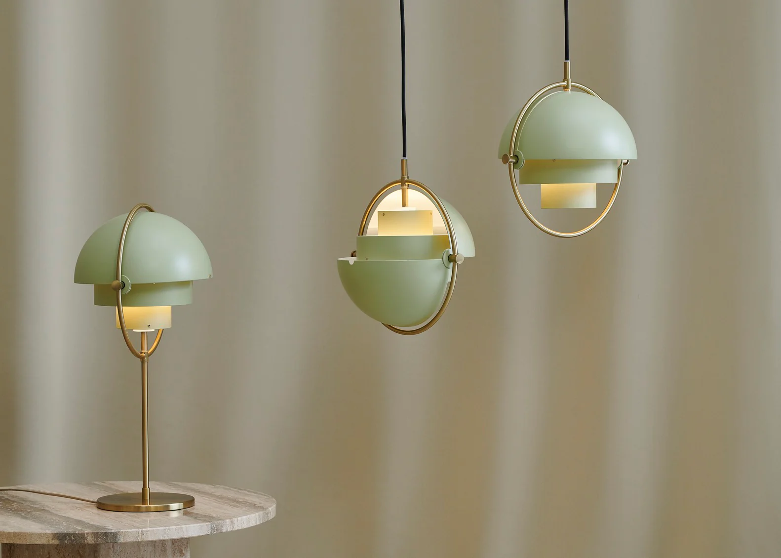 Lampa stołowa MULTI-LITE jasnozielony z mosiężną podstawą - Image 6