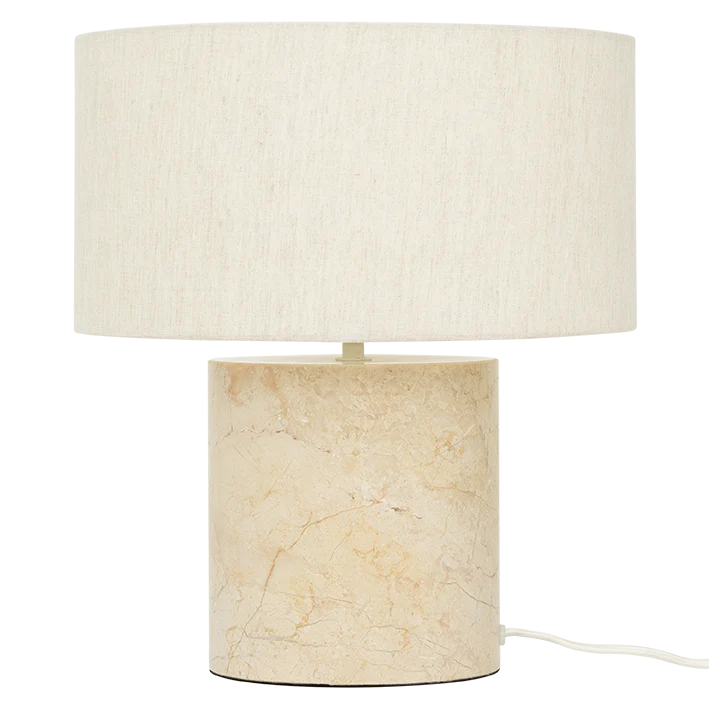 Lampa stołowa TYRA marmurowa podstawa z lnianym abażurem - Image 3