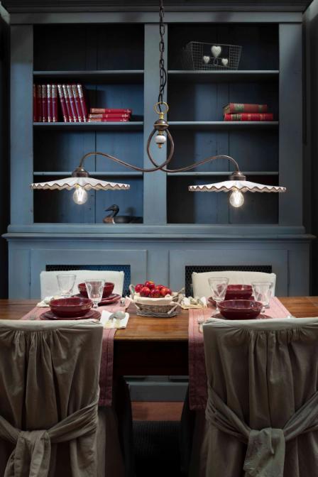 Lampa wisząca dwupunktowa ceramiczna L’AQUILA biały z mokka i antycznym miedzianym - Image 2