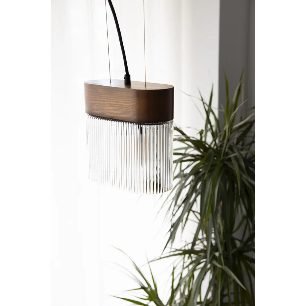 Lampa wisząca FLUMINA szkło ryflowane i czarne drewno jesionowe - Image 3