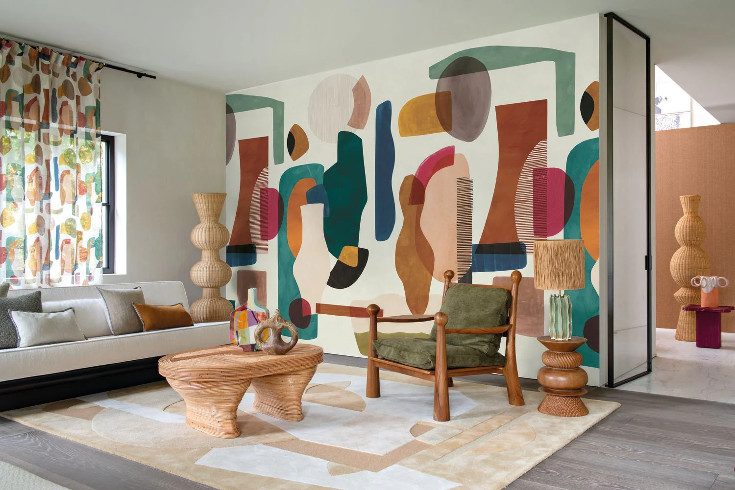 Mural z abstrakcyjnym wzorem AUDRIA brązowy z beżowym - Image 3