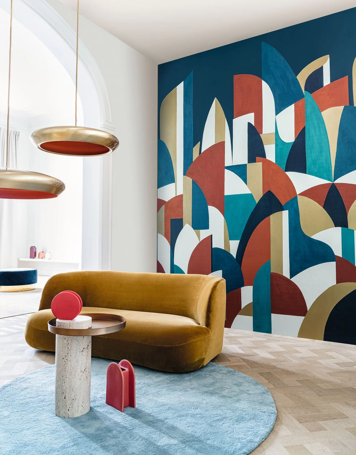 Mural z abstrakcyjnym wzorem PABLO beżowy z zielonym - Image 3