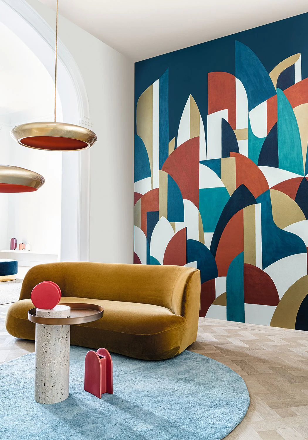 Mural z abstrakcyjnym wzorem PABLO beżowy z zielonym - Image 4