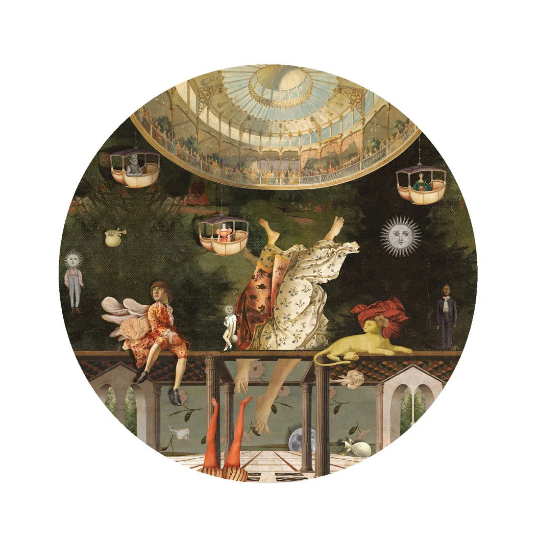 Mural w kształcie koła DOTS - CAROUSEL zielony ze złotym