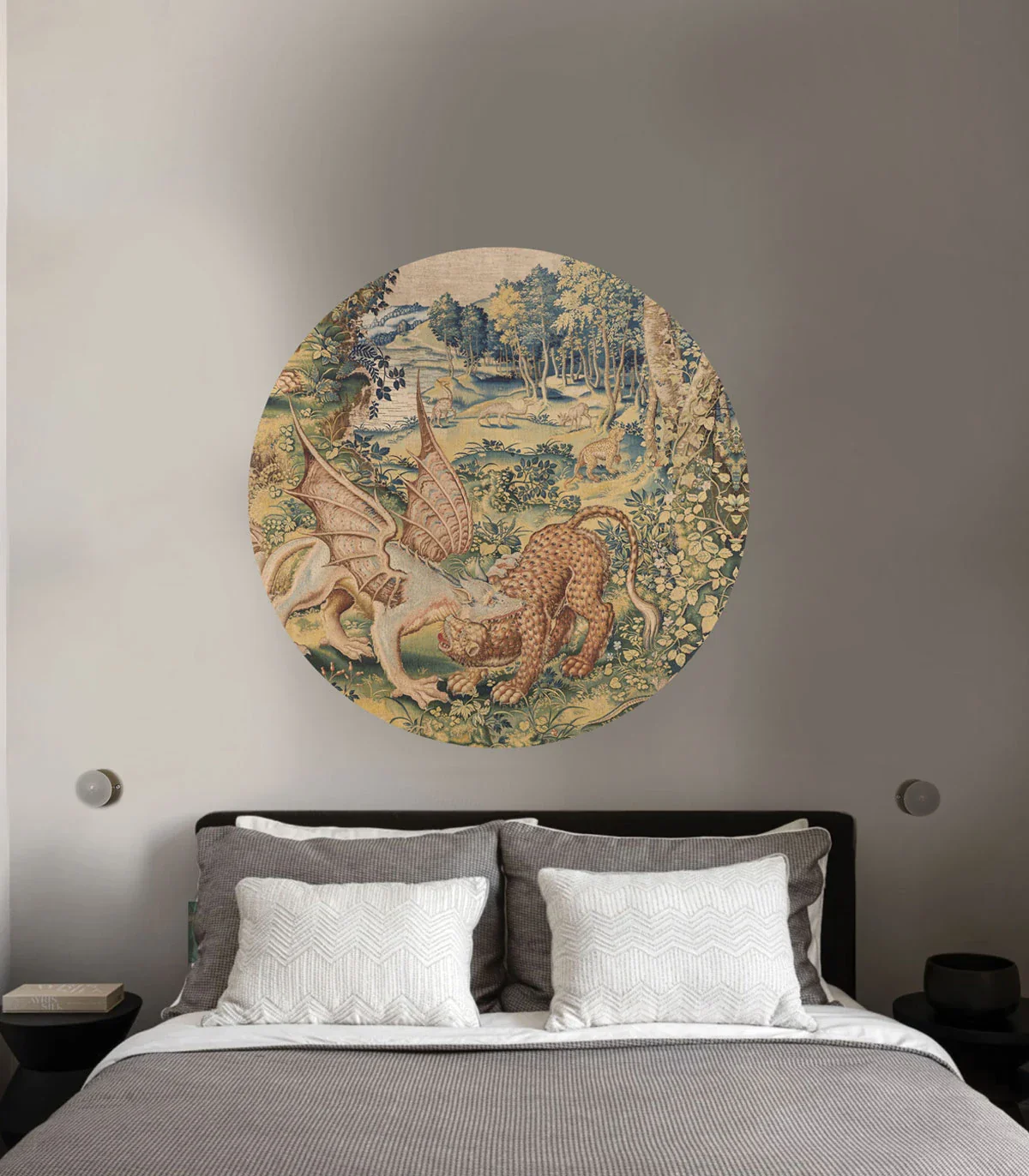 Mural w kształcie koła DOTS - DRAGON ARRAS piaskowy beż z zielonym - Image 3