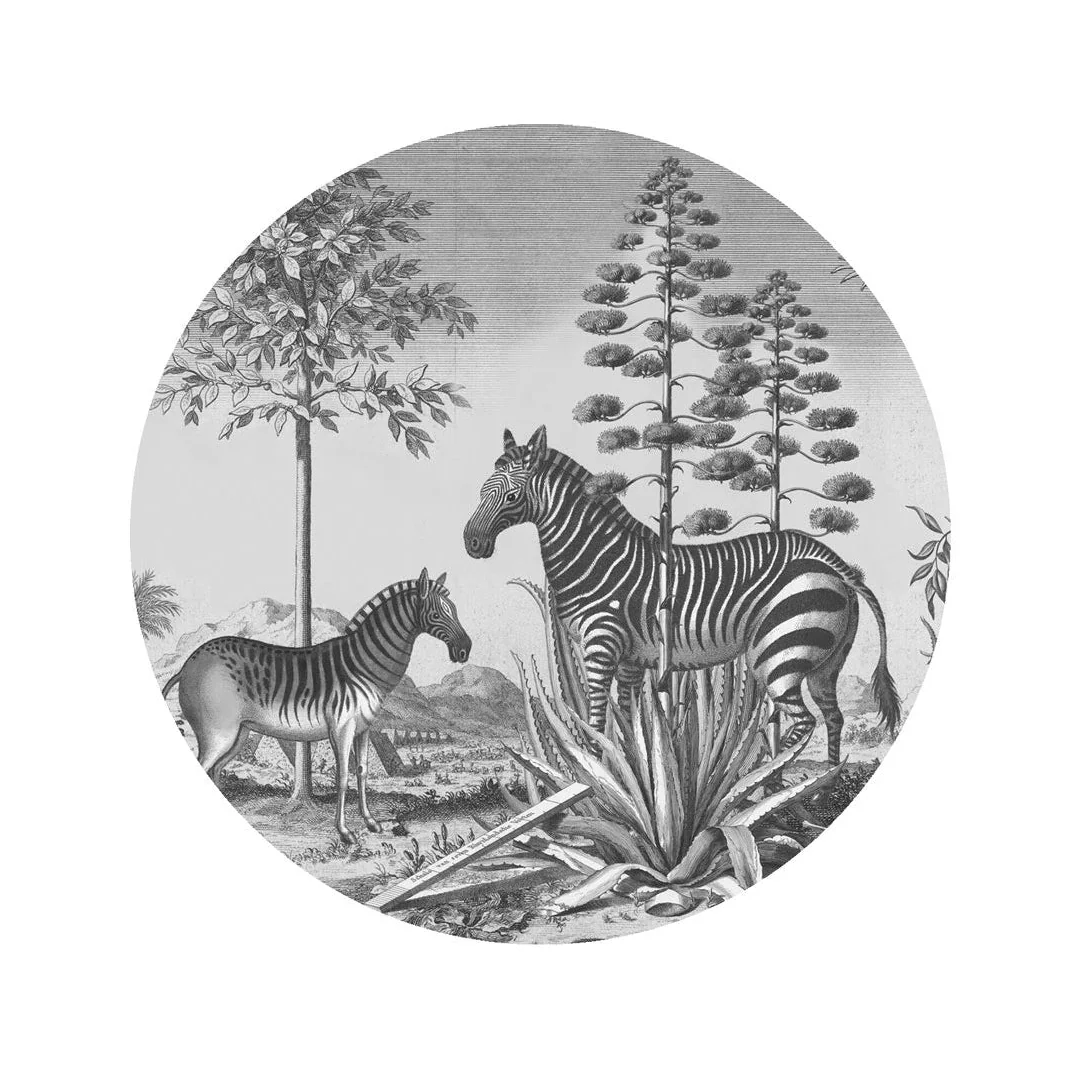 Mural w kształcie koła DOTS - ZEBRA ON AGAVE czarno-biały