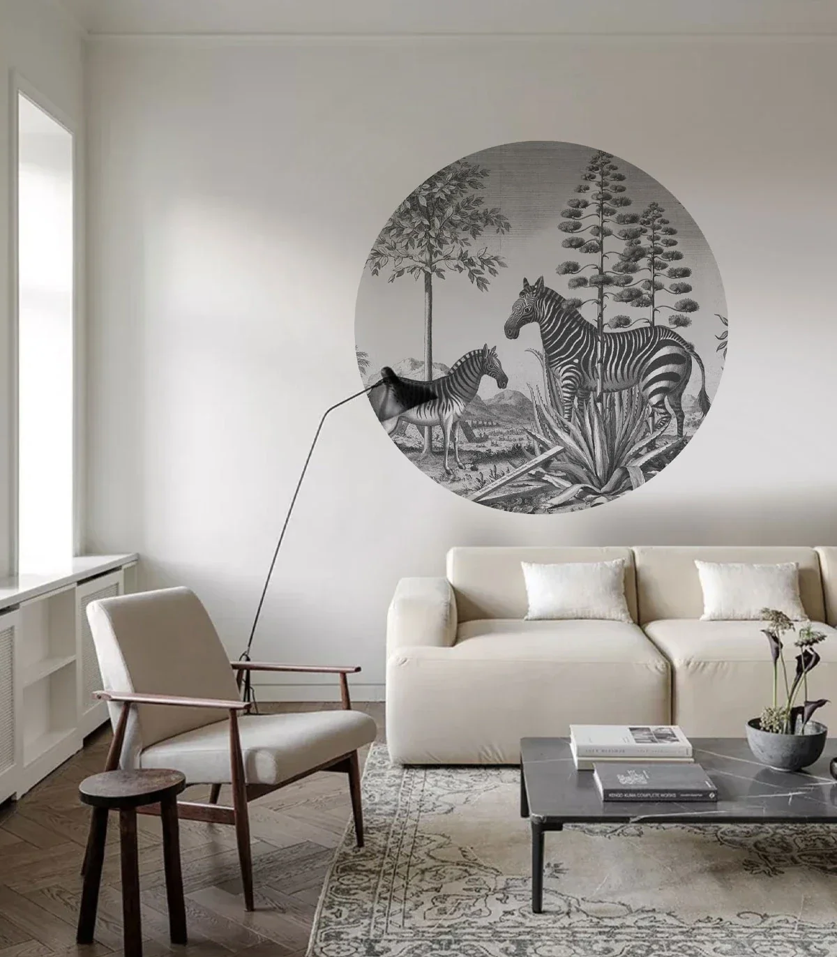 Mural w kształcie koła DOTS - ZEBRA ON AGAVE czarno-biały - Image 2