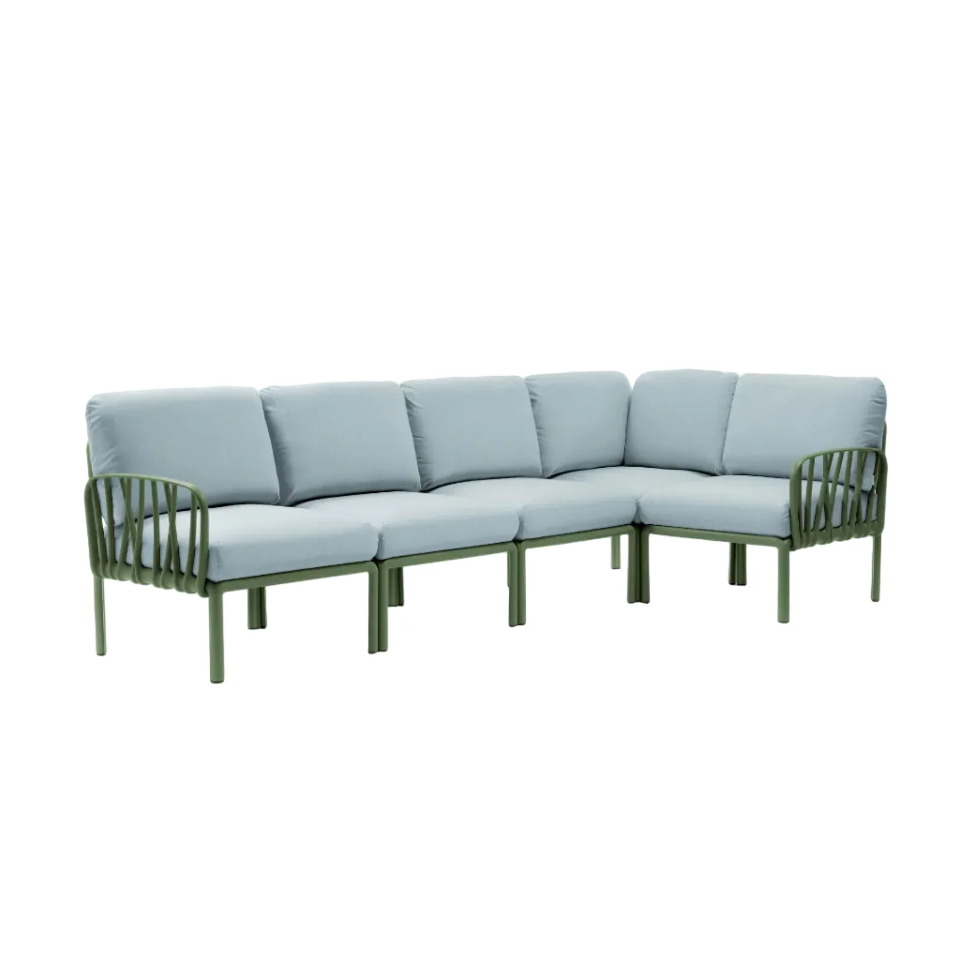 Narożnik modułowy zewnętrzny KOMODO 5 błękitny Sunbrella® z agave zieloną podstawą