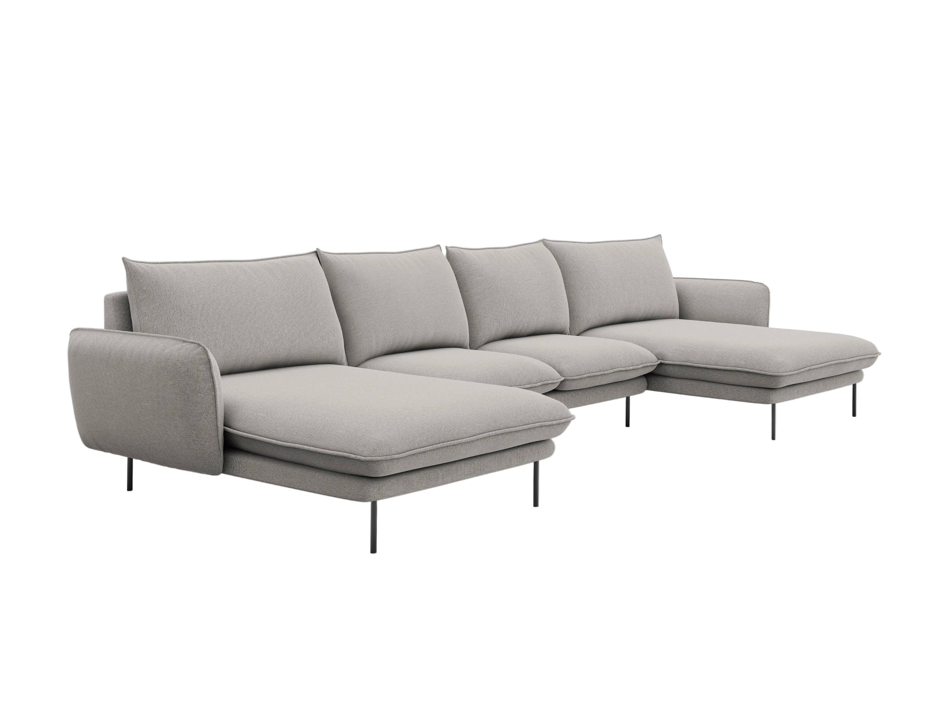 Sofa panoramiczna 6-osobowa VIENNA jasnoszary szenil z czarną podstawą