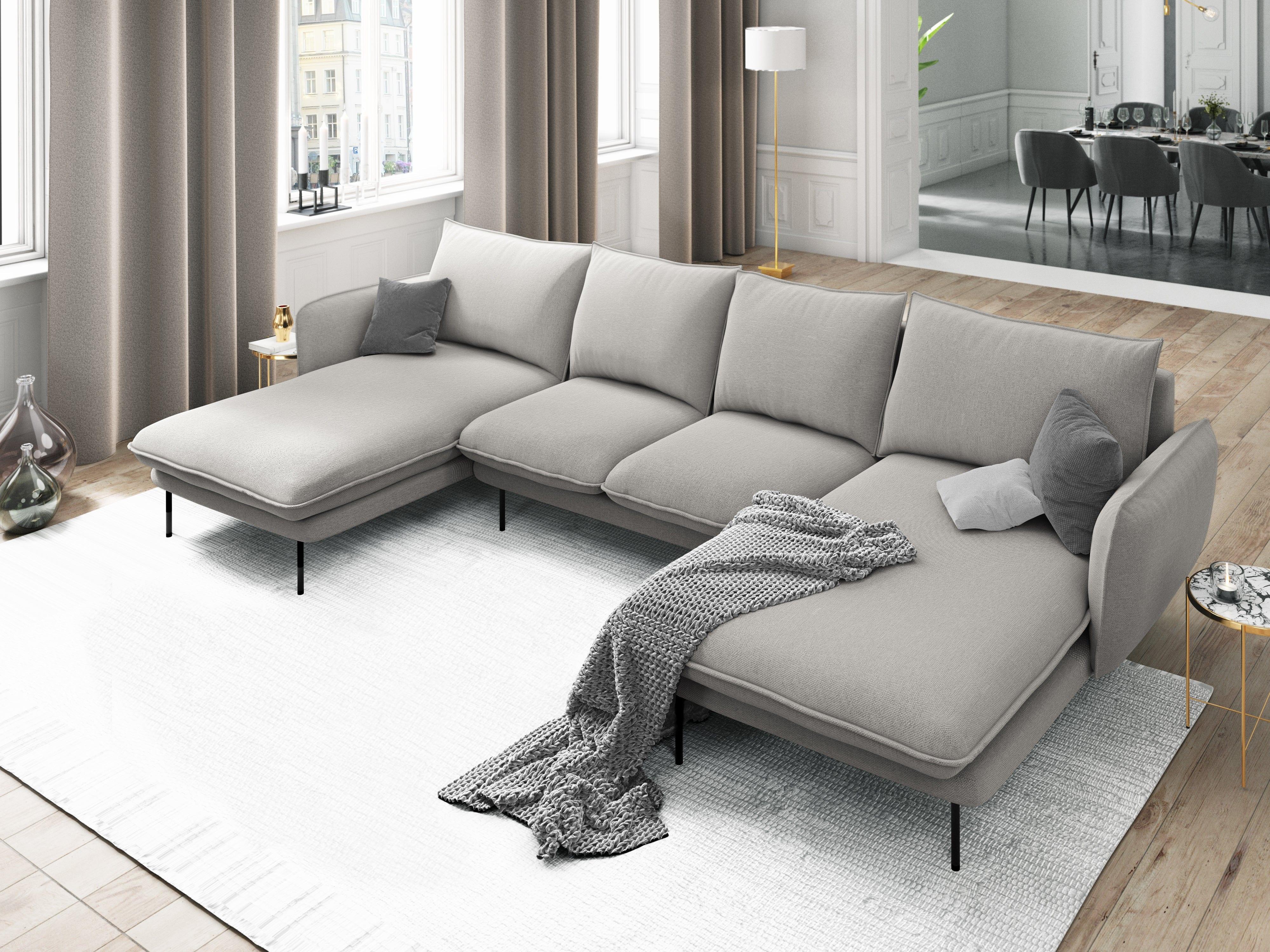 Sofa panoramiczna 6-osobowa VIENNA jasnoszary szenil z czarną podstawą - Image 2