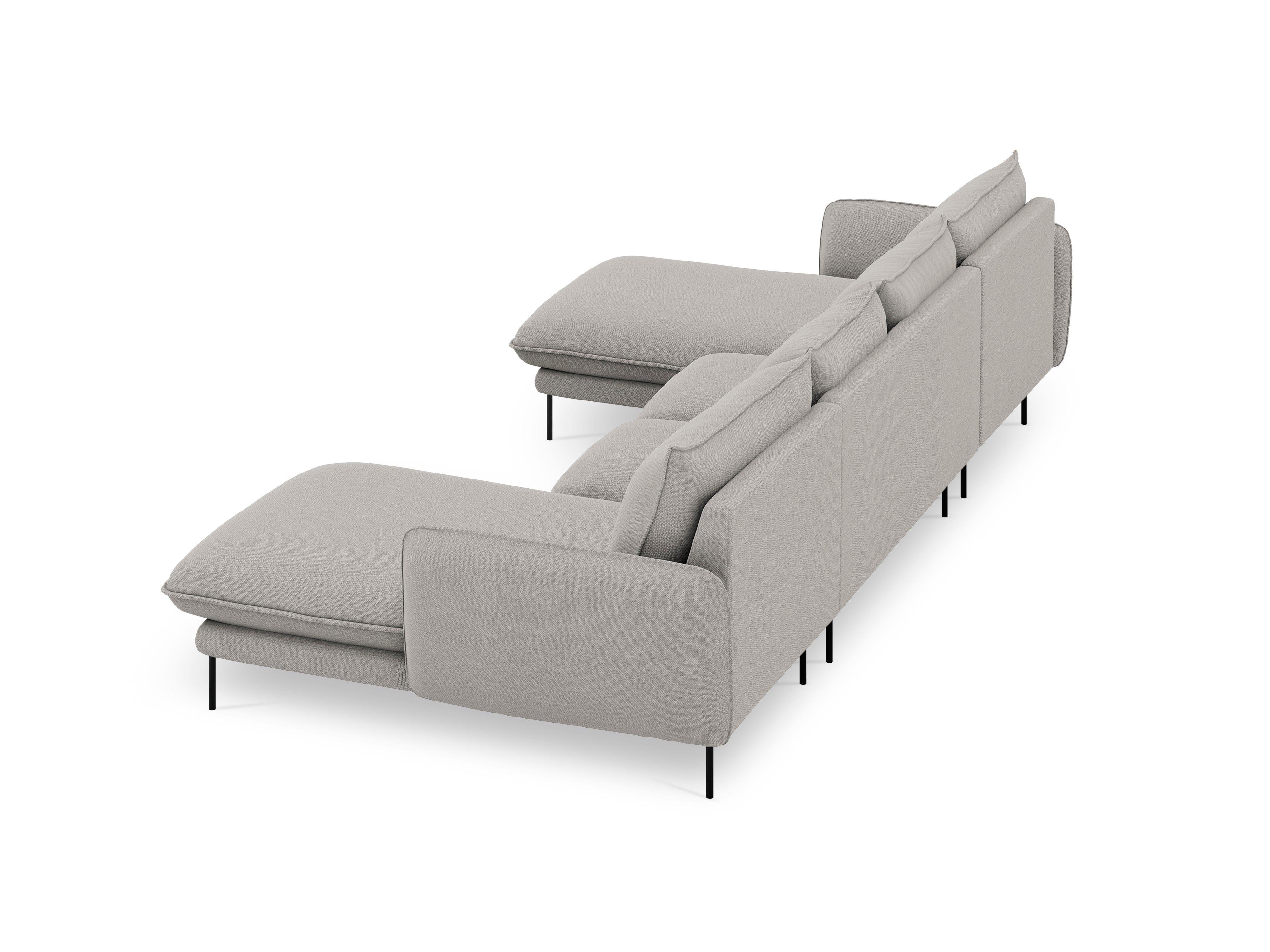 Sofa panoramiczna 6-osobowa VIENNA jasnoszary szenil z czarną podstawą - Image 5
