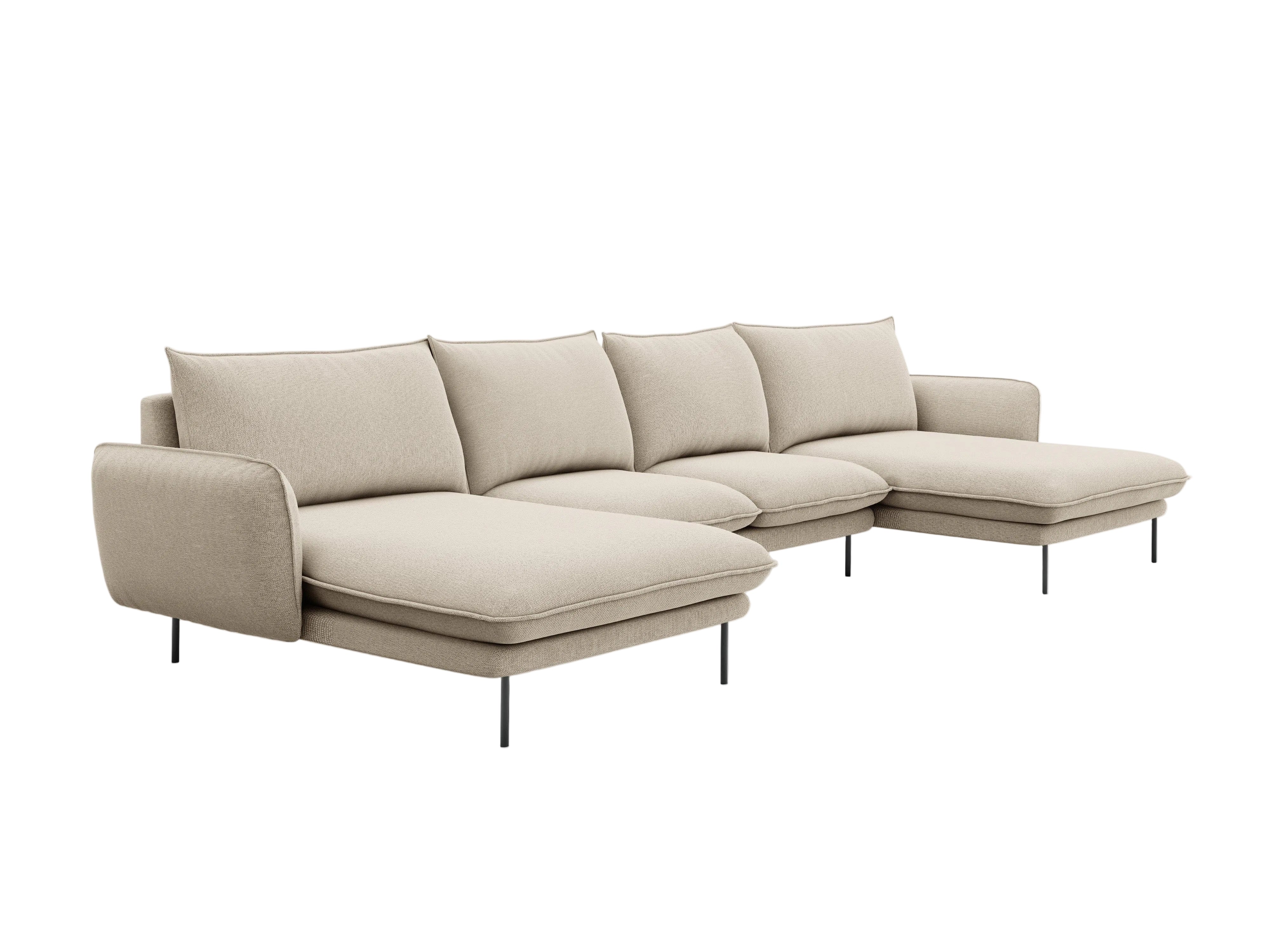 Sofa panoramiczna 6-osobowa VIENNA beżowy szenil z czarną podstawą