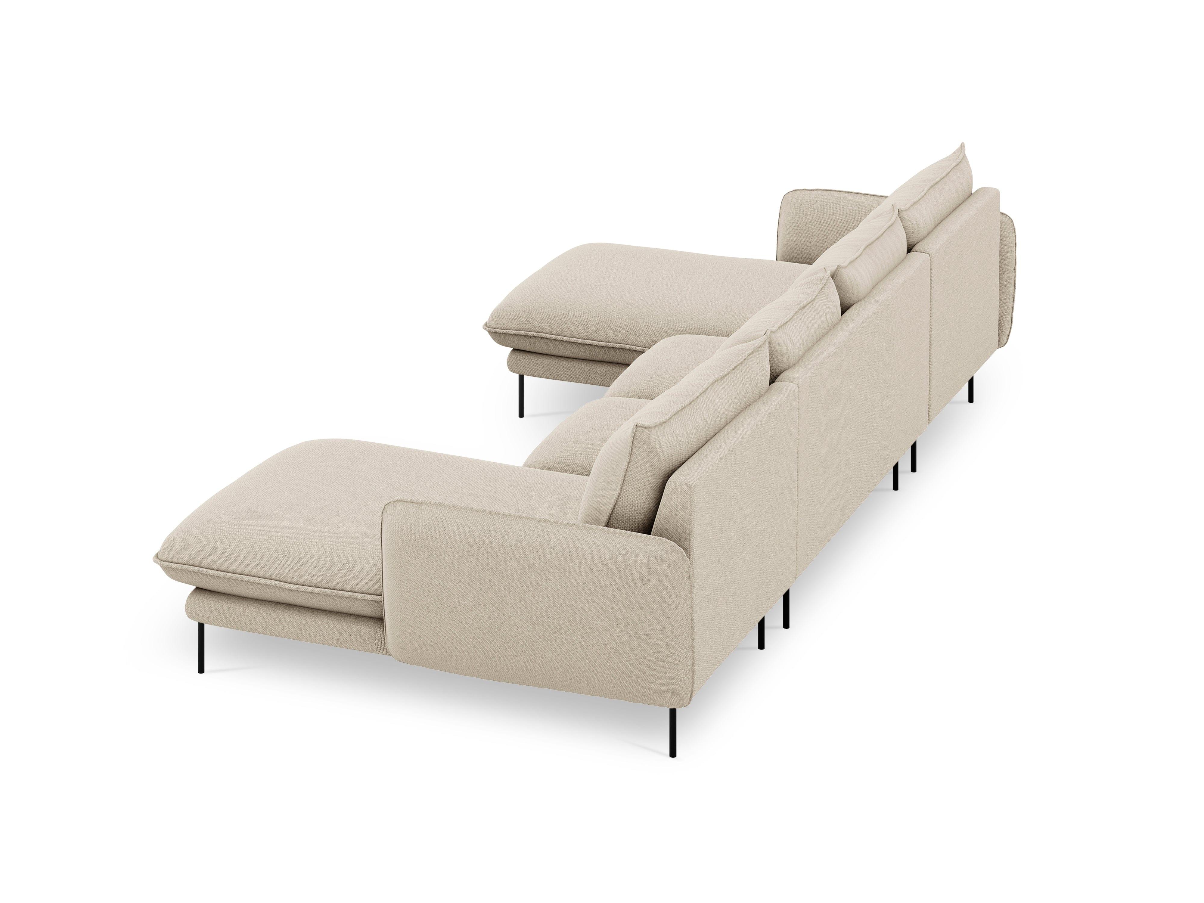 Sofa panoramiczna 6-osobowa VIENNA beżowy szenil z czarną podstawą - Image 5