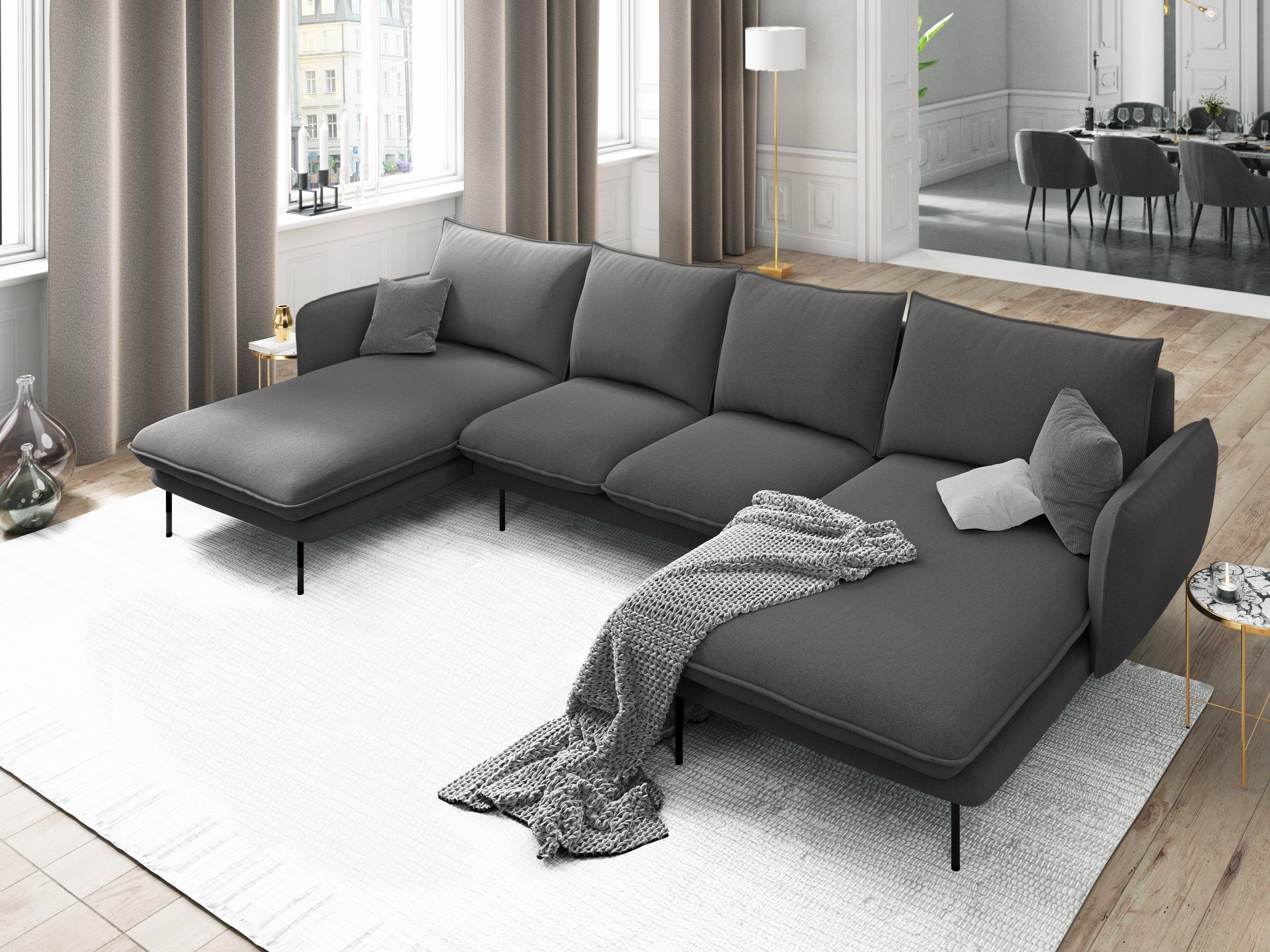 Sofa panoramiczna 6-osobowa VIENNA ciemnoszary szenil z czarną podstawą - Image 2