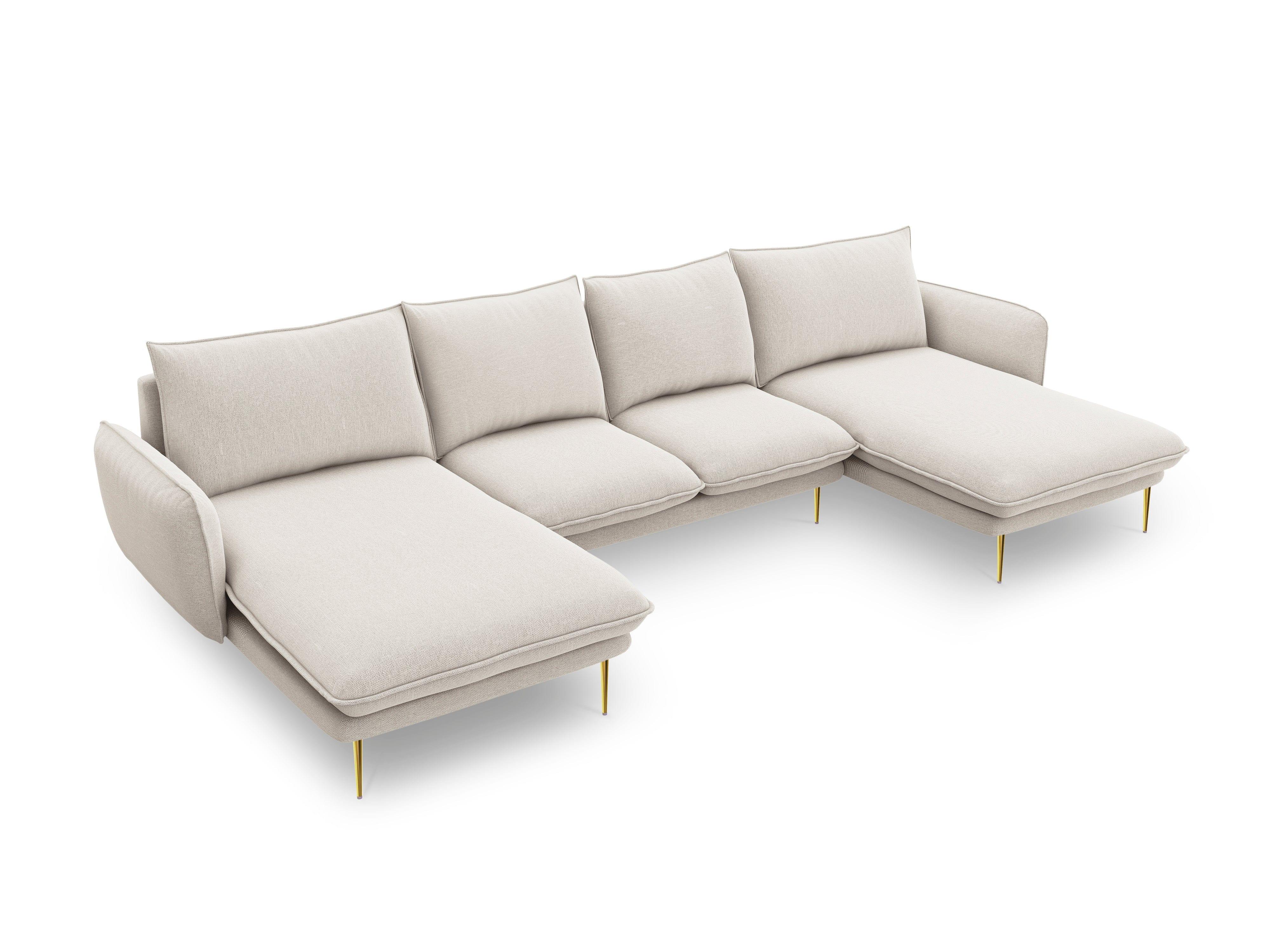 Sofa panoramiczna 6-osobowa VIENNA jasnobeżowy szenil ze złotą podstawą - Image 4