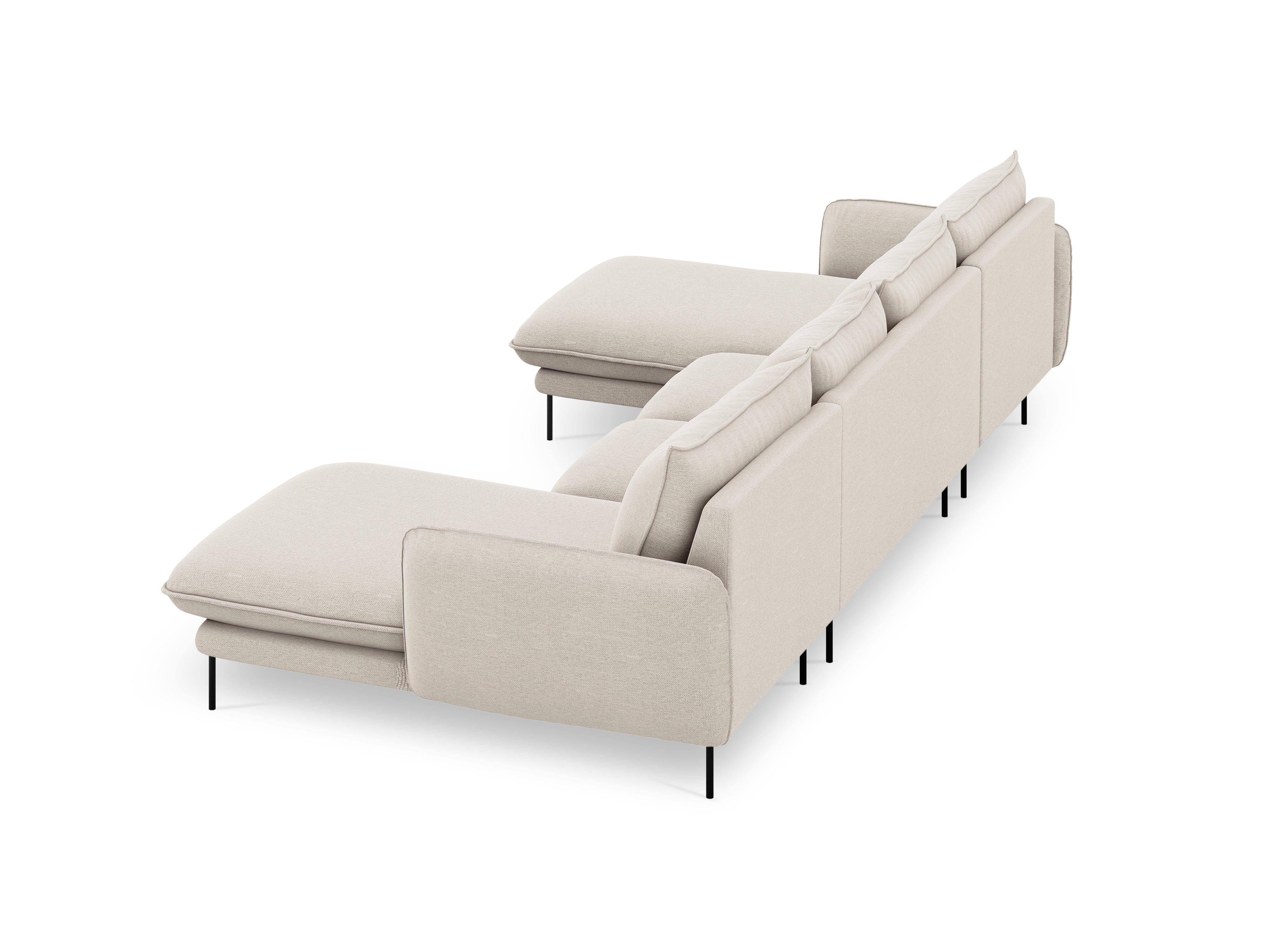 Sofa panoramiczna 6-osobowa VIENNA jasnobeżowy szenil z czarną podstawą - Image 11