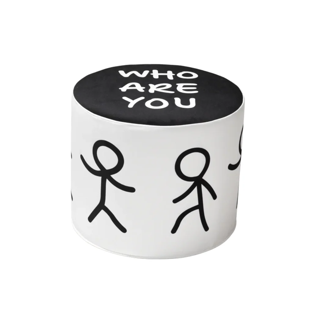 Puf WHO ARE YOU biało-czarny