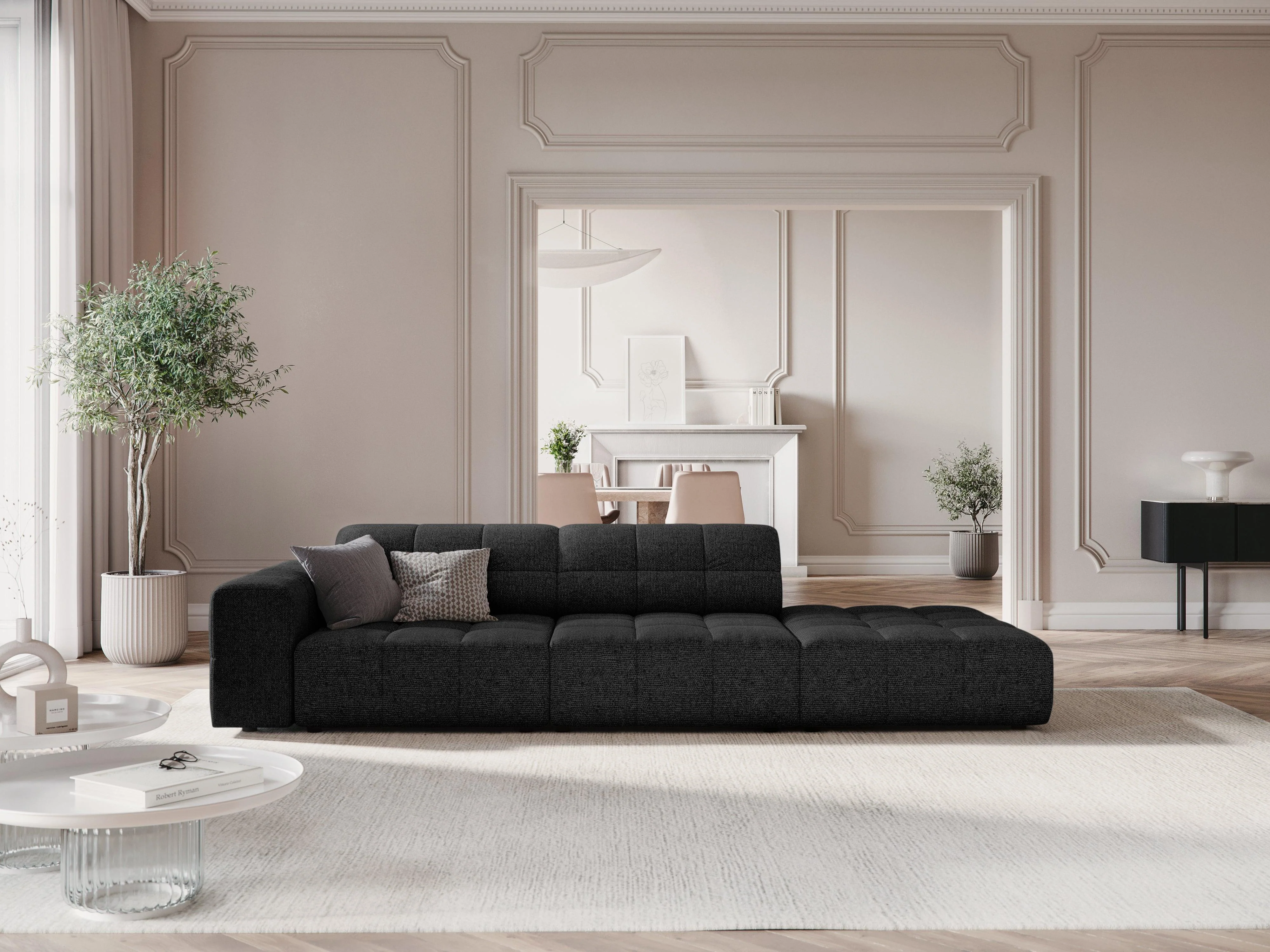 Sofa prawostronna 3-osobowa CHICAGO czarny szenil - Image 2