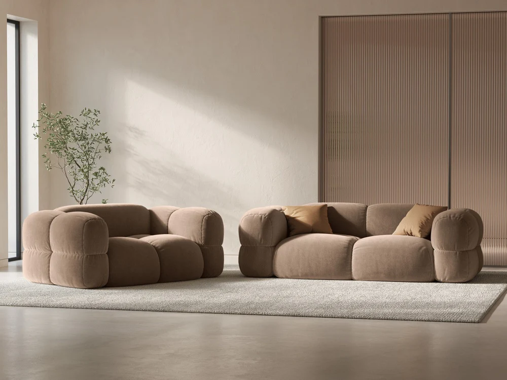 Sofa 2-osobowa aksamitna LORETTO ciemnobeżowy - Image 2