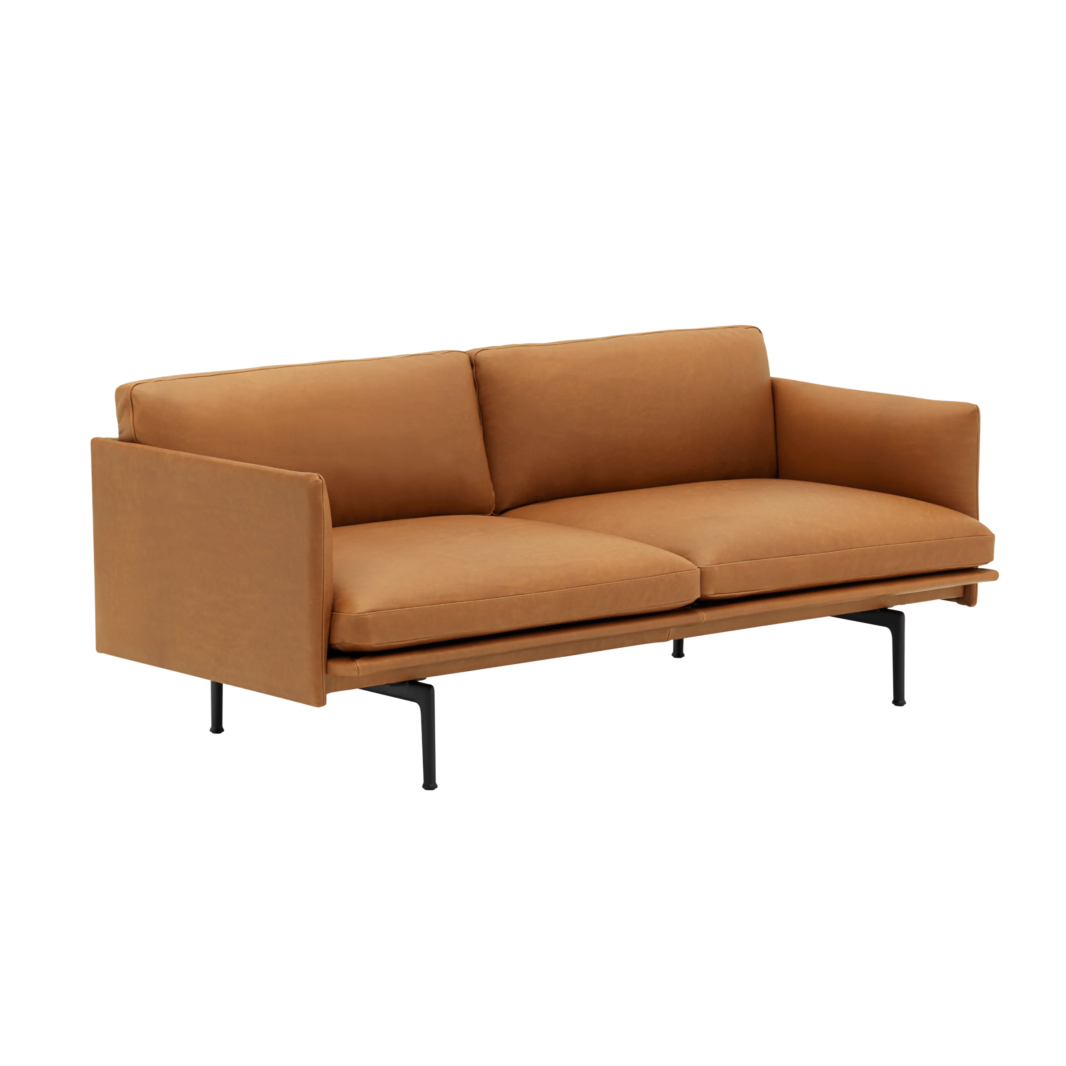 Sofa 2-osobowa OUTLINE koniakowa skóra z czarną podstawą