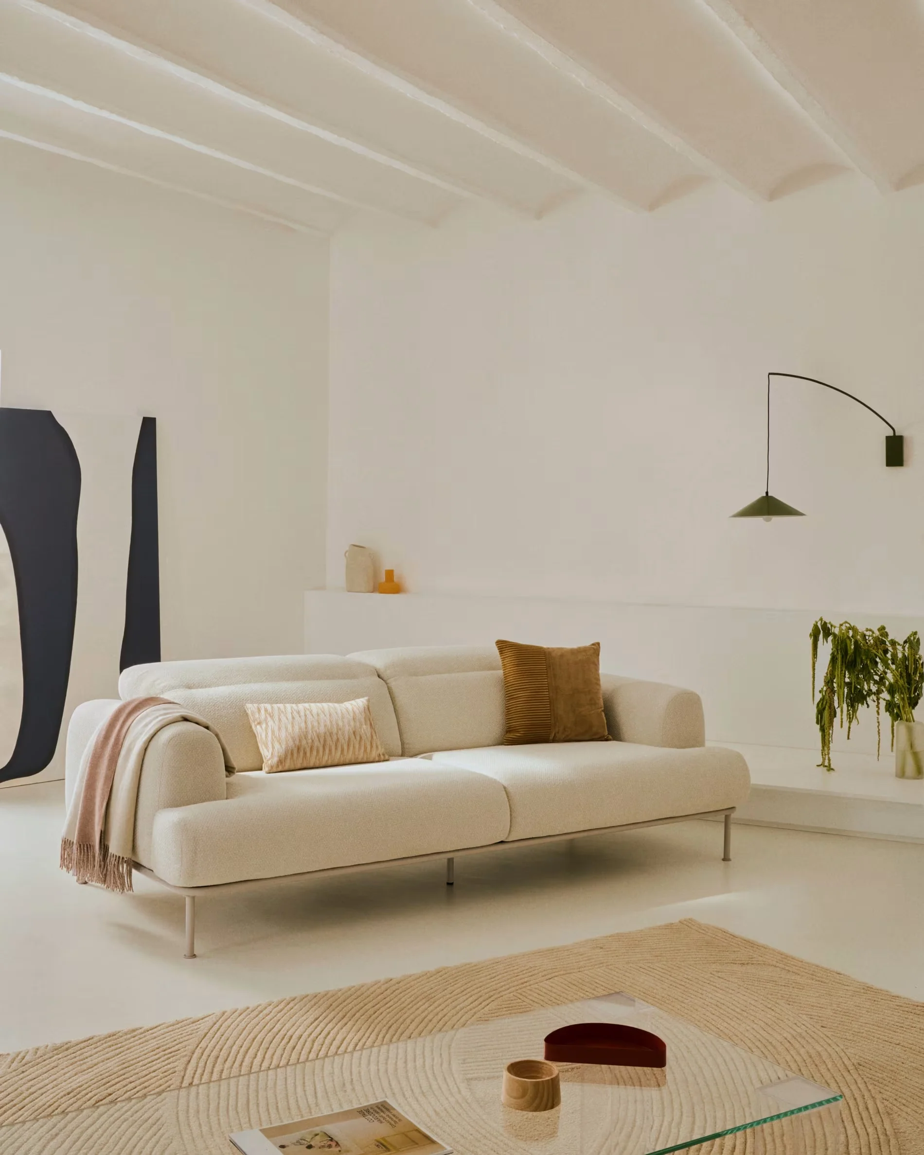 Sofa 3-osobowa AURUM ecru szenil z beżową podstawą - Image 2