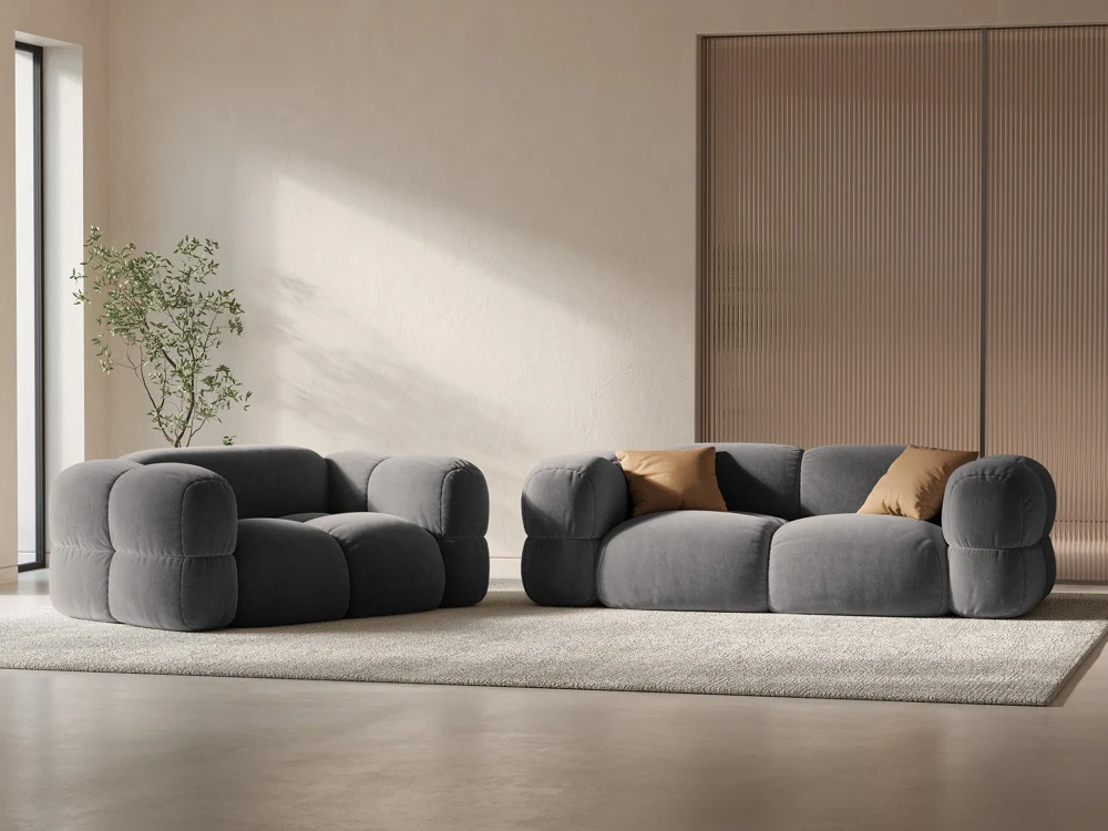 Sofa 3-osobowa aksamitna LORETTO szary - Image 2
