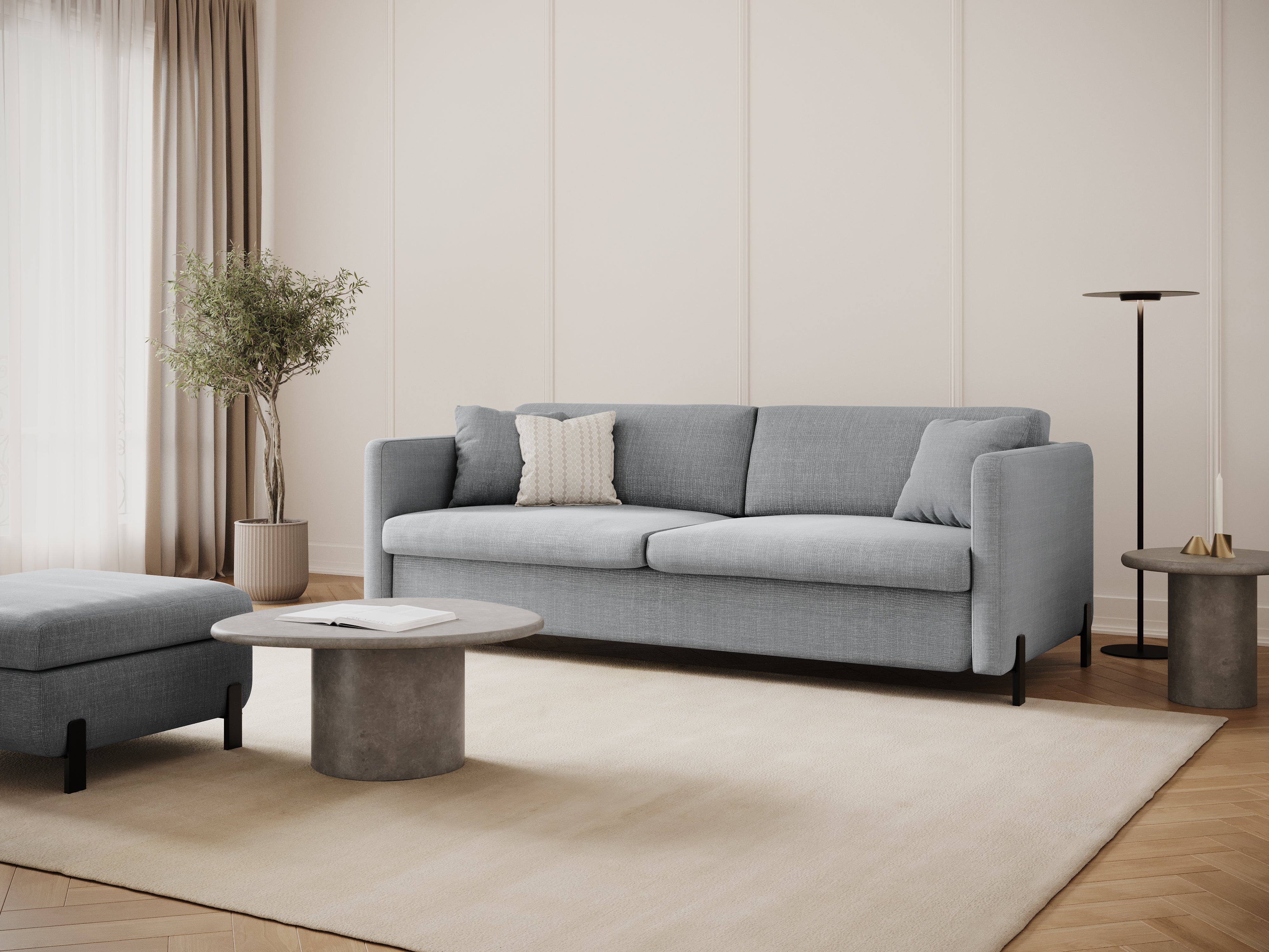 Sofa 3-osobowa z funkcją spania GLORIA jasnoszary szenil - Image 2