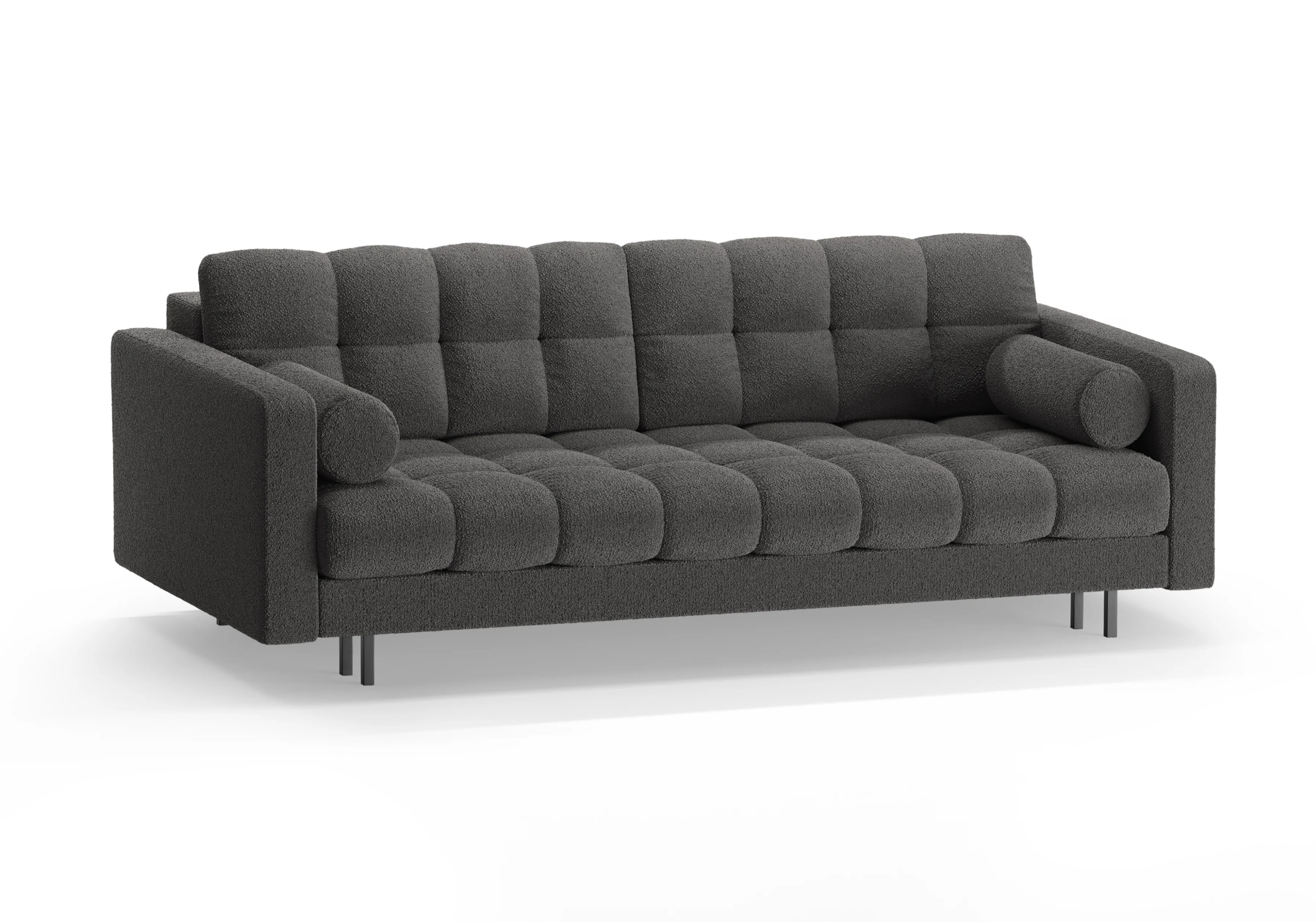 Sofa 3-osobowa z funkcją spania BALI ciemnoszary bouclé z czarną podstawą