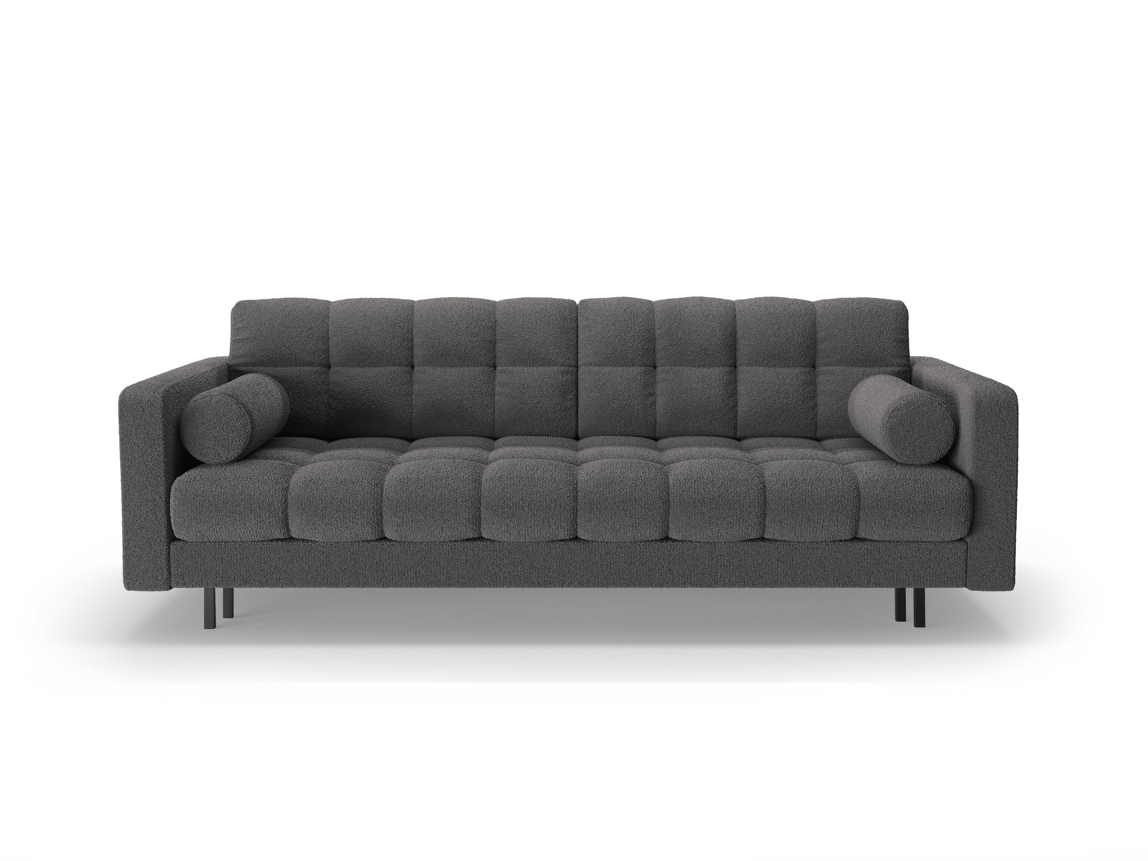 Sofa 3-osobowa z funkcją spania BALI ciemnoszary bouclé z czarną podstawą - Image 3