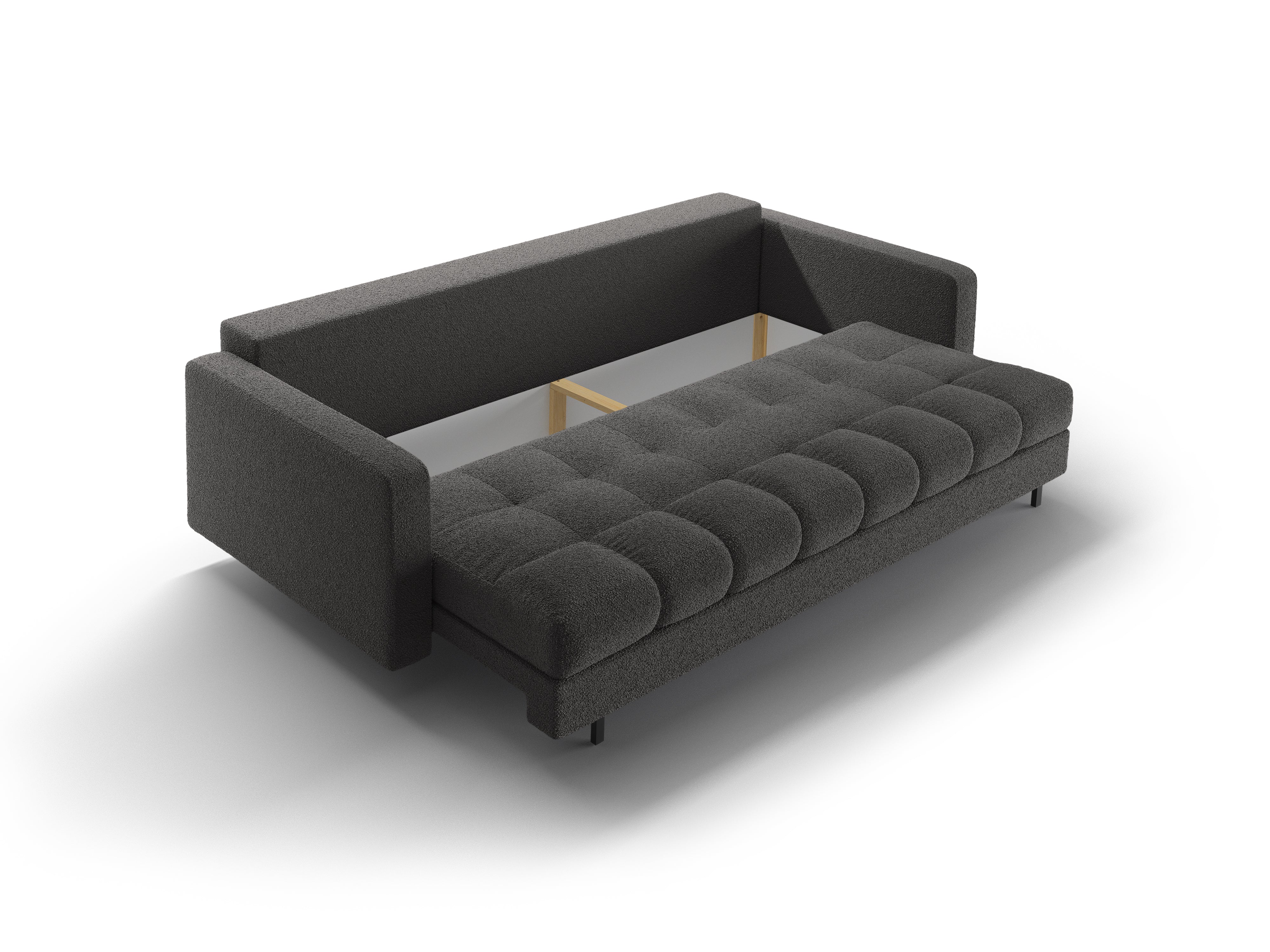Sofa 3-osobowa z funkcją spania BALI ciemnoszary bouclé z czarną podstawą - Image 5