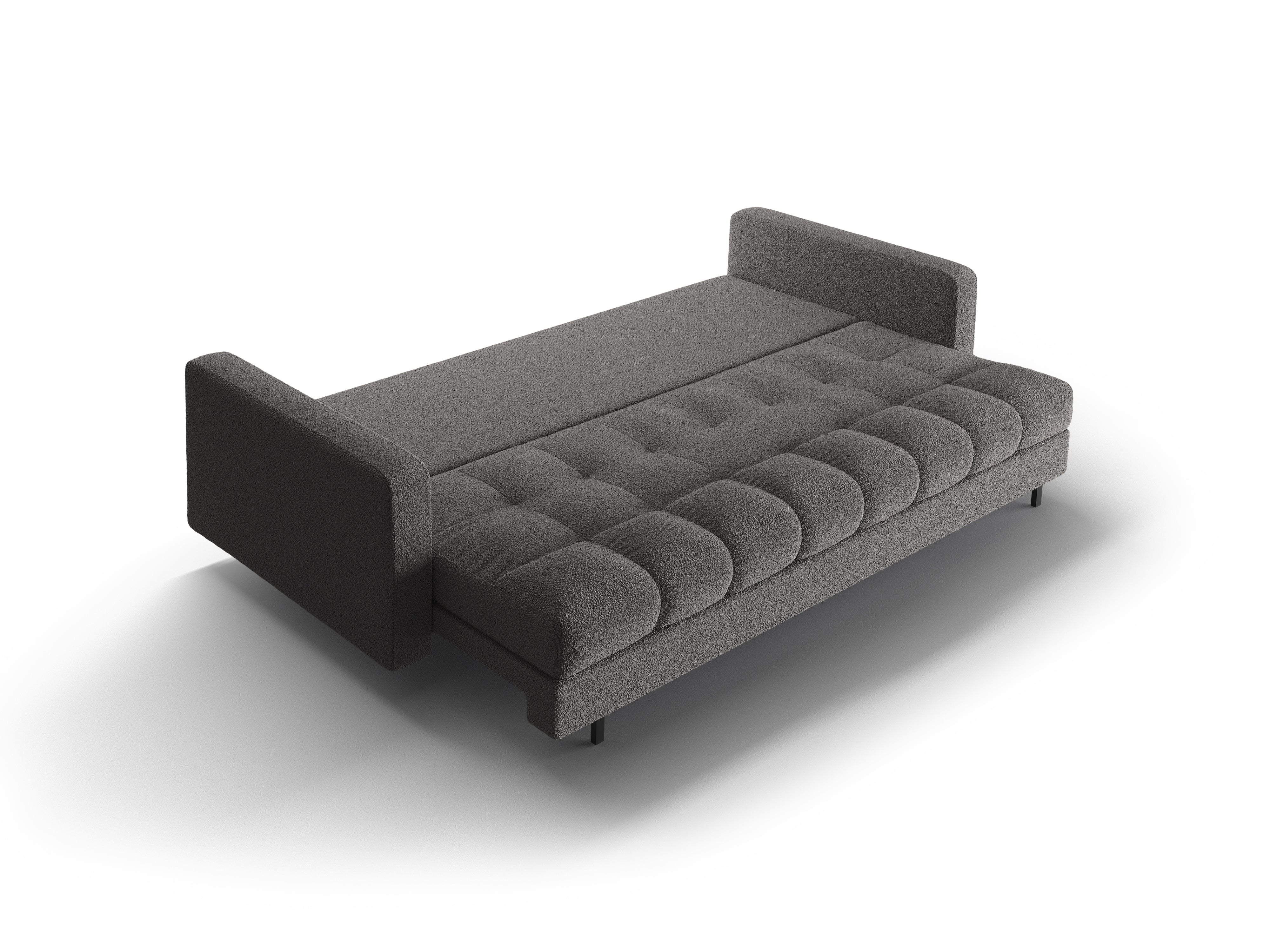 Sofa 3-osobowa z funkcją spania BALI ciemnoszary bouclé z czarną podstawą - Image 6