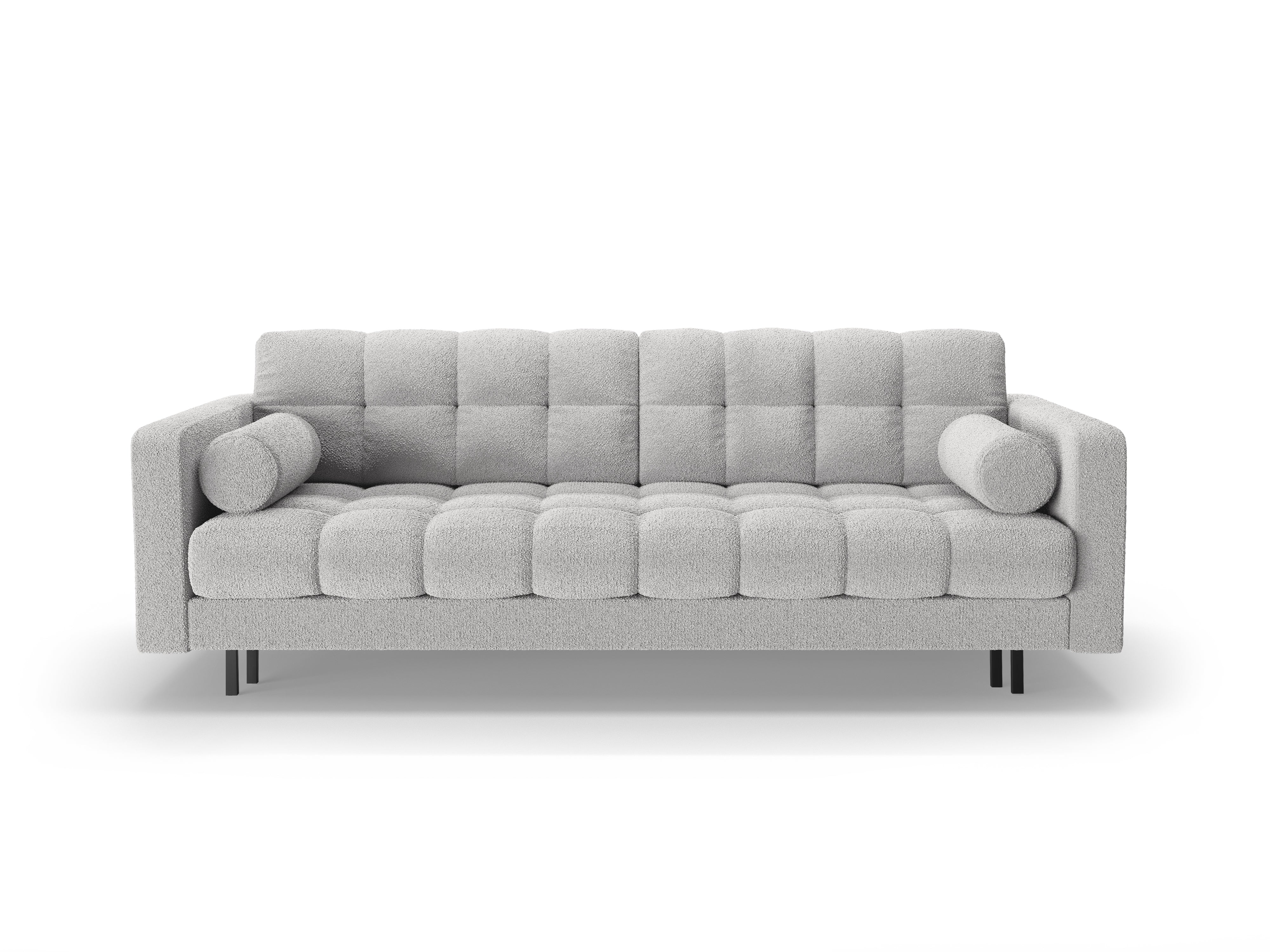 Sofa 3-osobowa z funkcją spania BALI jasnoszary bouclé z czarną podstawą - Image 3