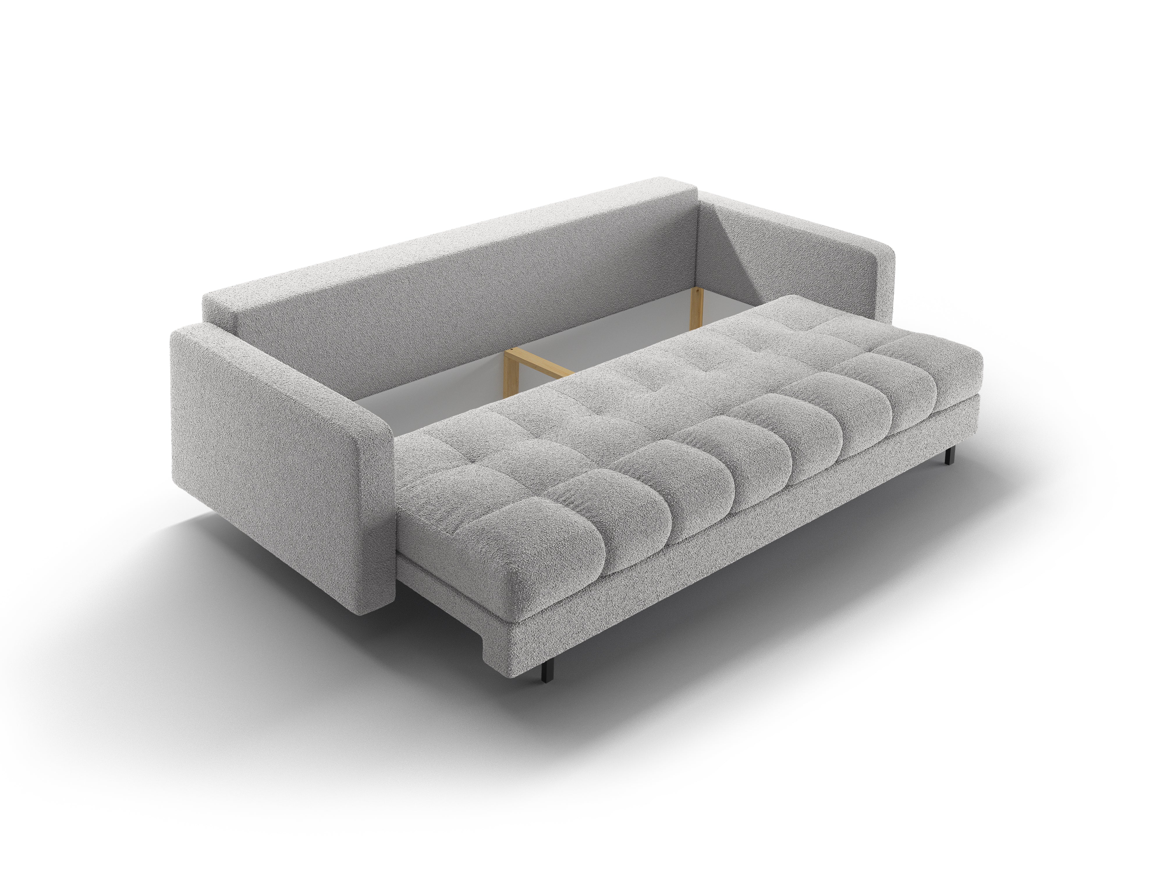 Sofa 3-osobowa z funkcją spania BALI jasnoszary bouclé z czarną podstawą - Image 5