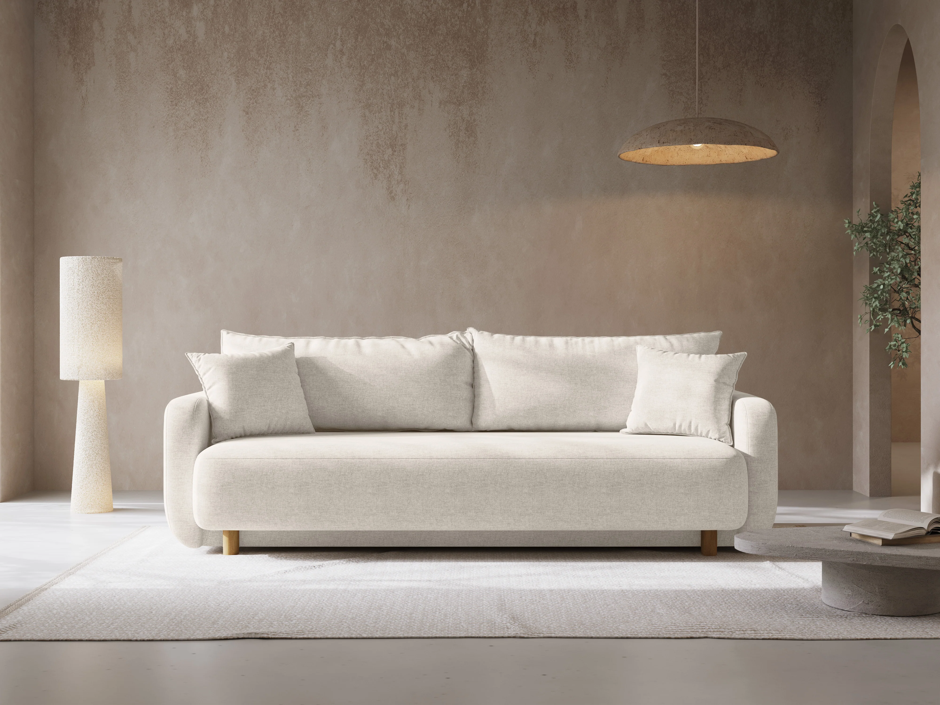 Sofa 3-osobowa z funkcją spania ELEN kość słoniowa szenil - Image 2