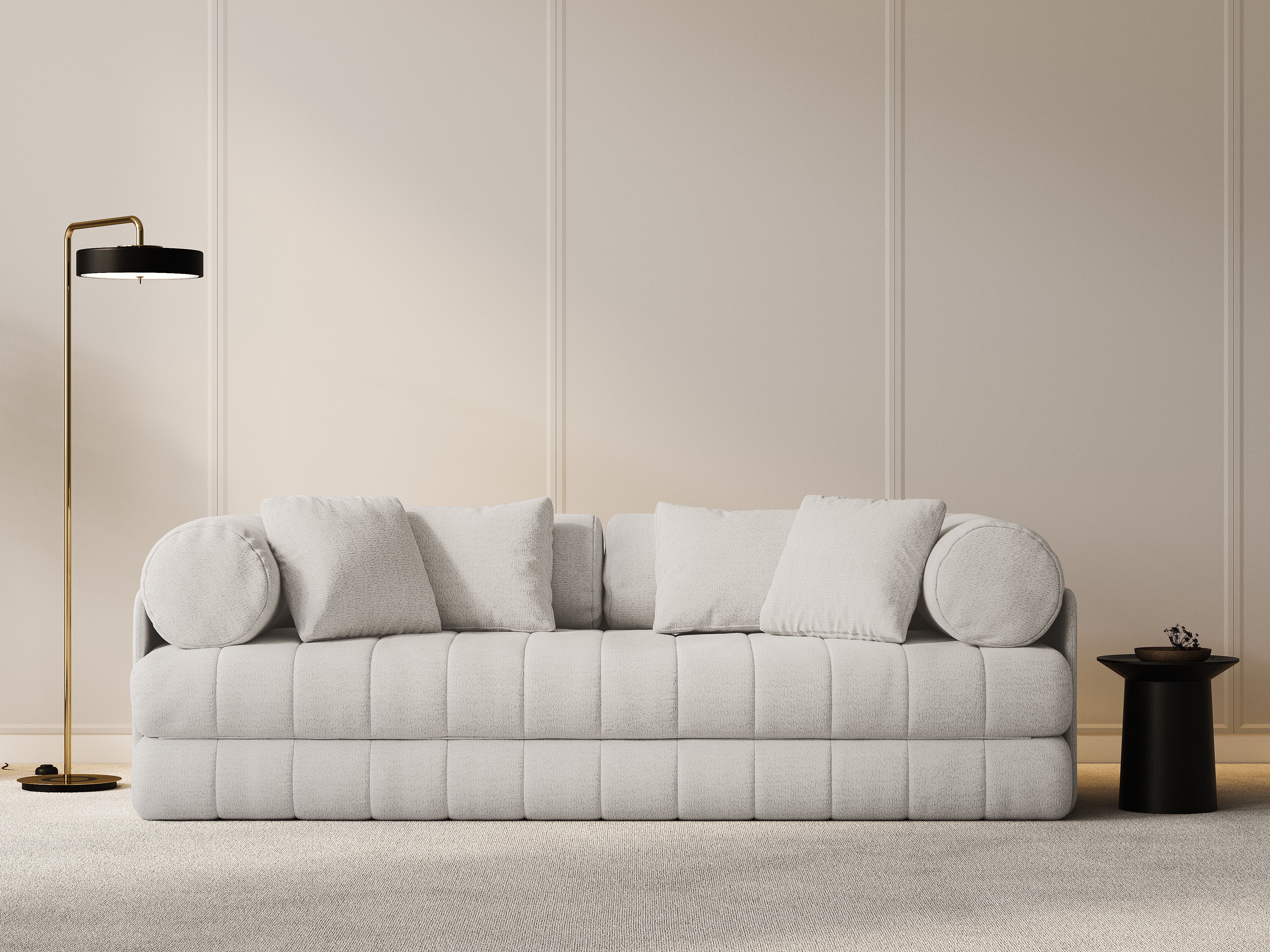Sofa 3-osobowa z funkcją spania KEMI kremowy bouclé - Image 2