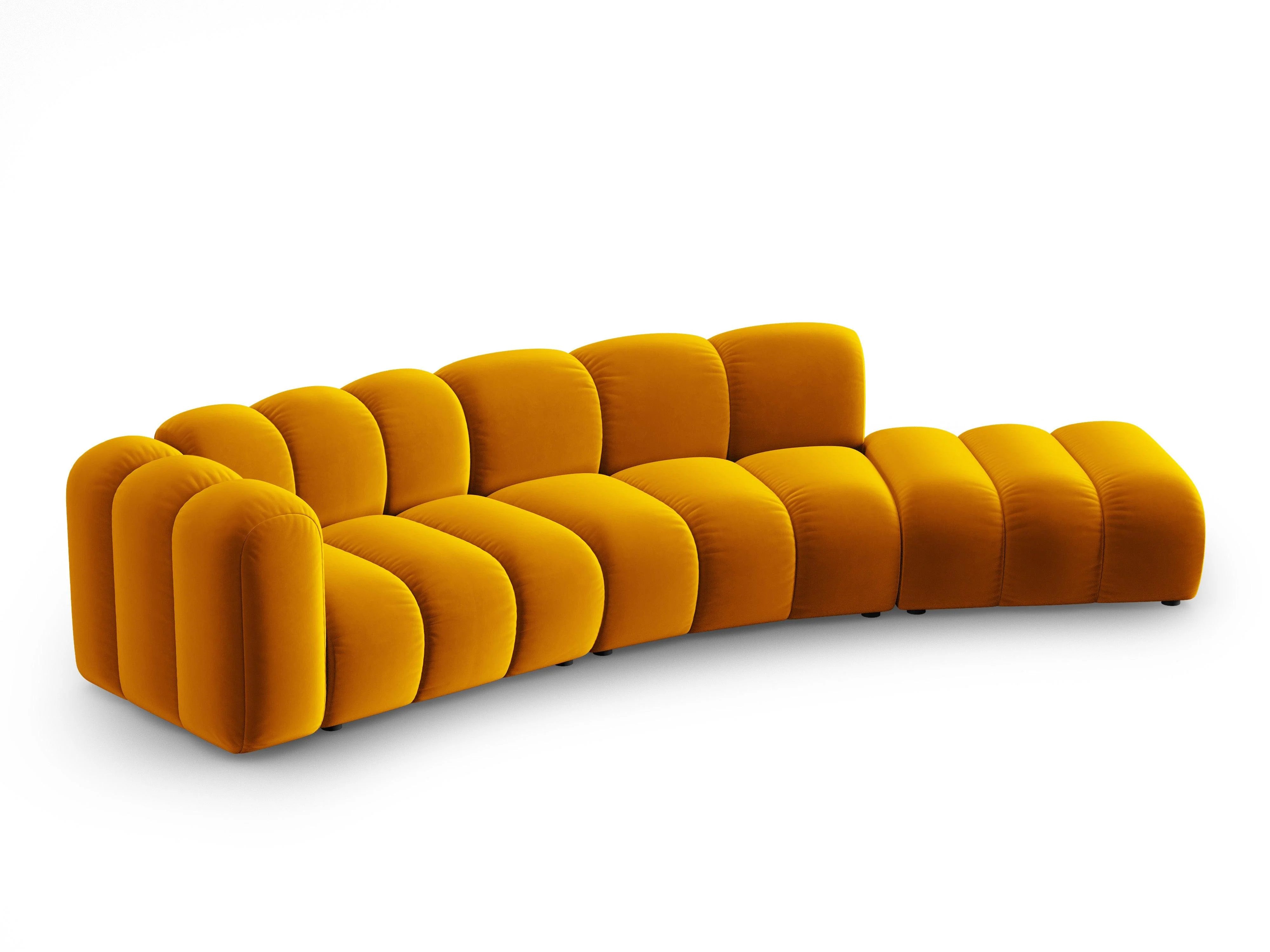 Sofa aksamitna 5-osobowa prawostronna LUPINE musztardowy