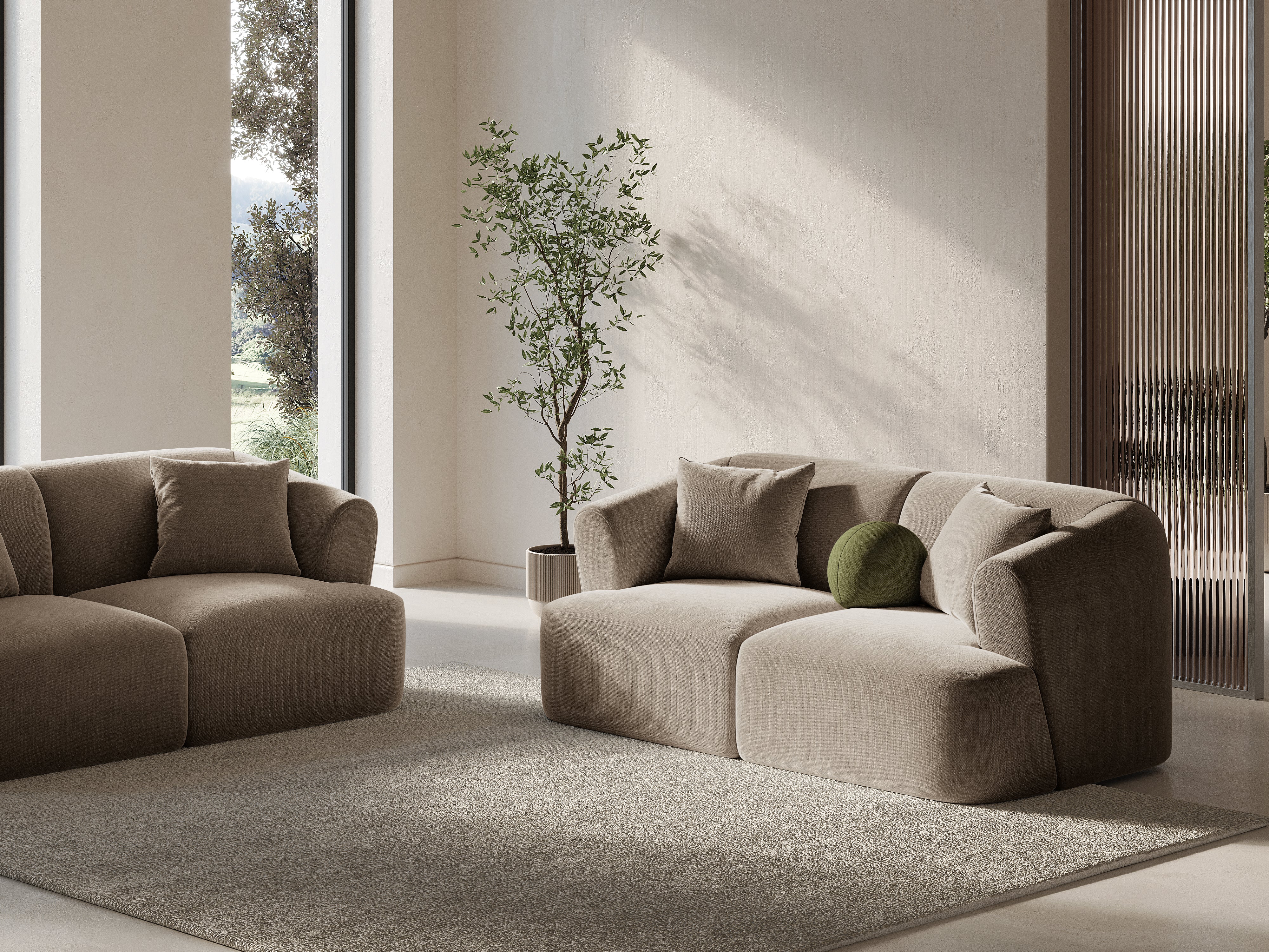 Sofa aksamitna 2-osobowa CAMPI ciemnobeżowy - Image 2