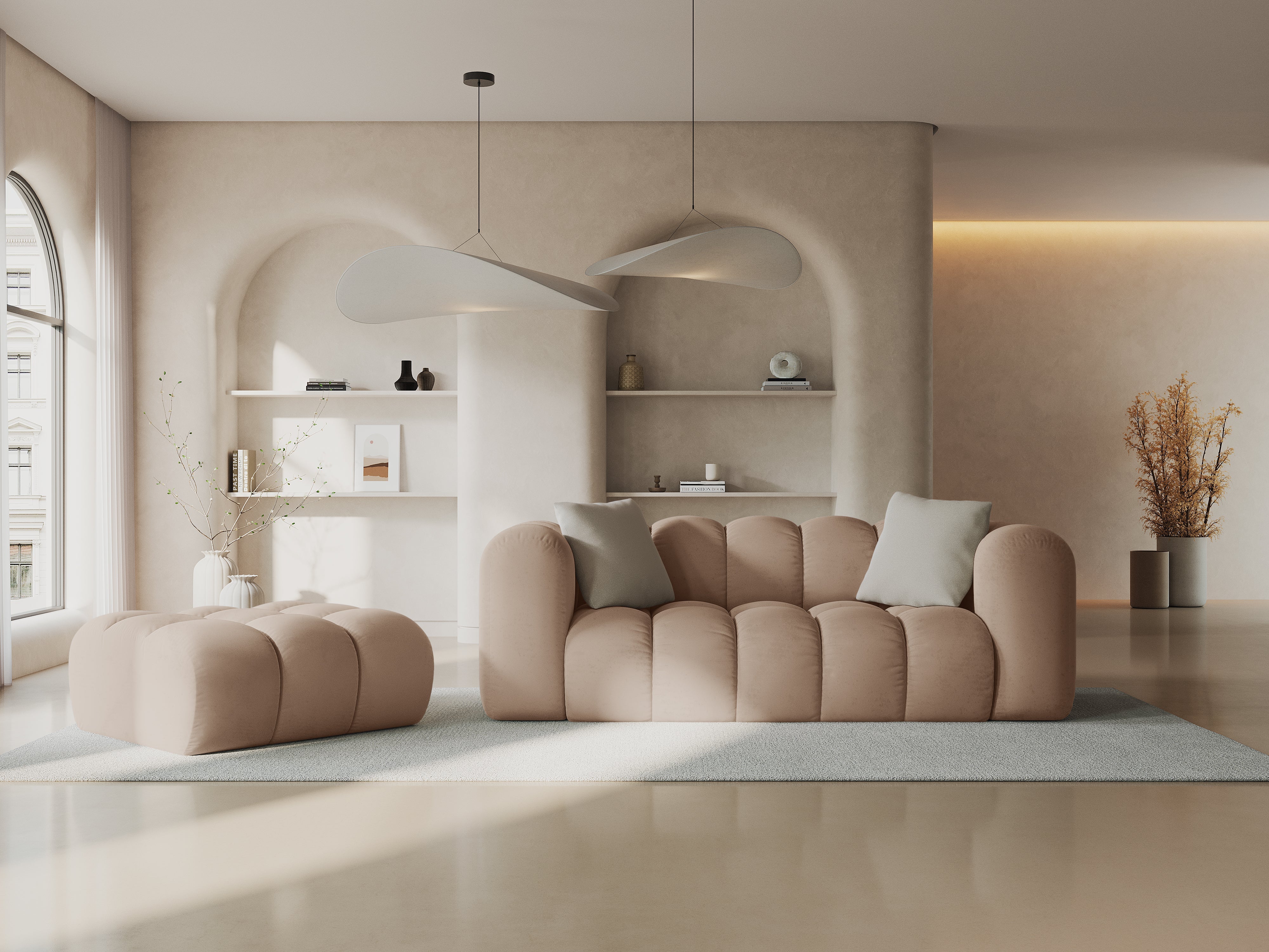 Sofa aksamitna 2-osobowa HALLEY beżowy - Image 2