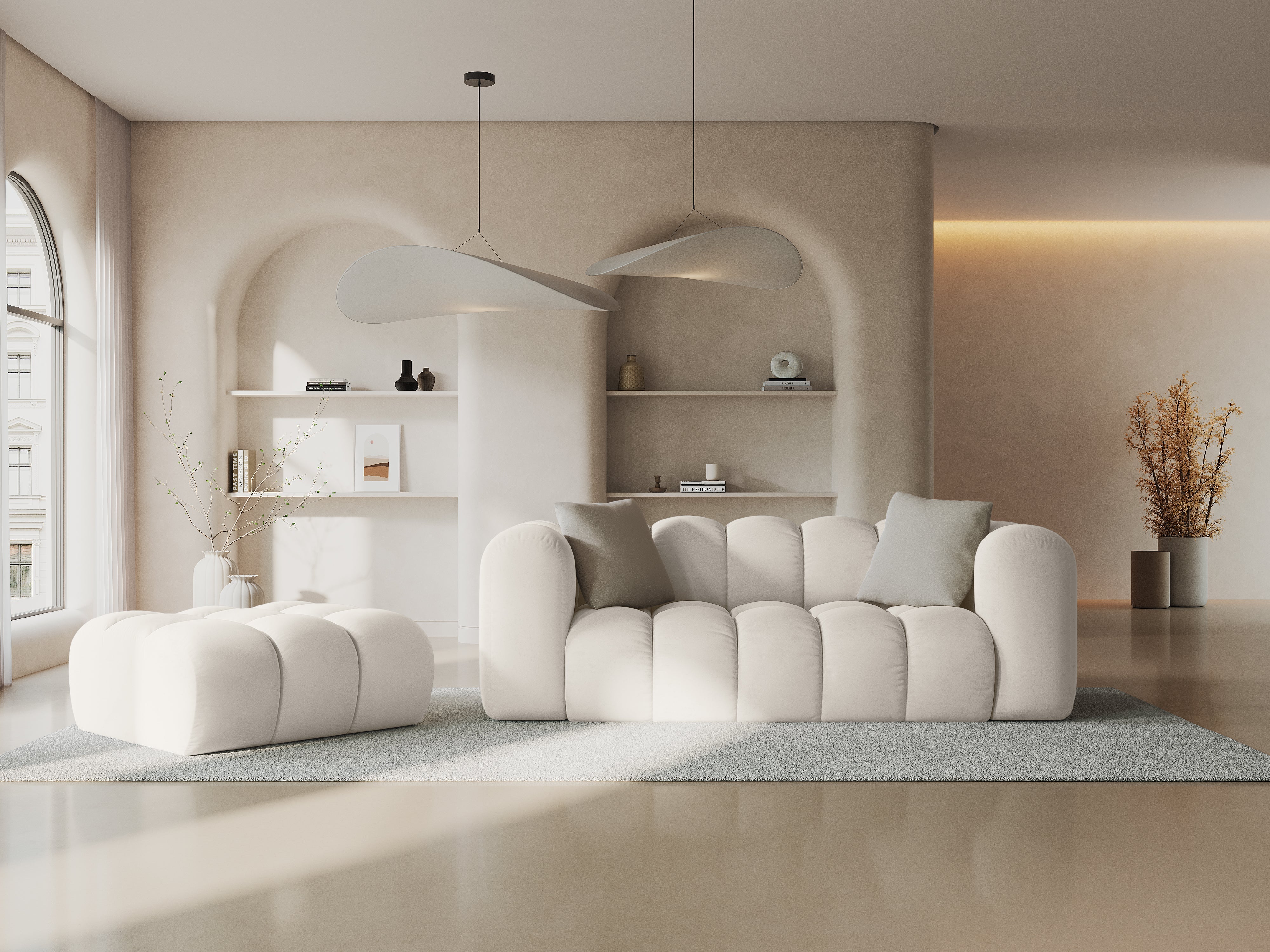 Sofa aksamitna 2-osobowa HALLEY jasnobeżowy - Image 2