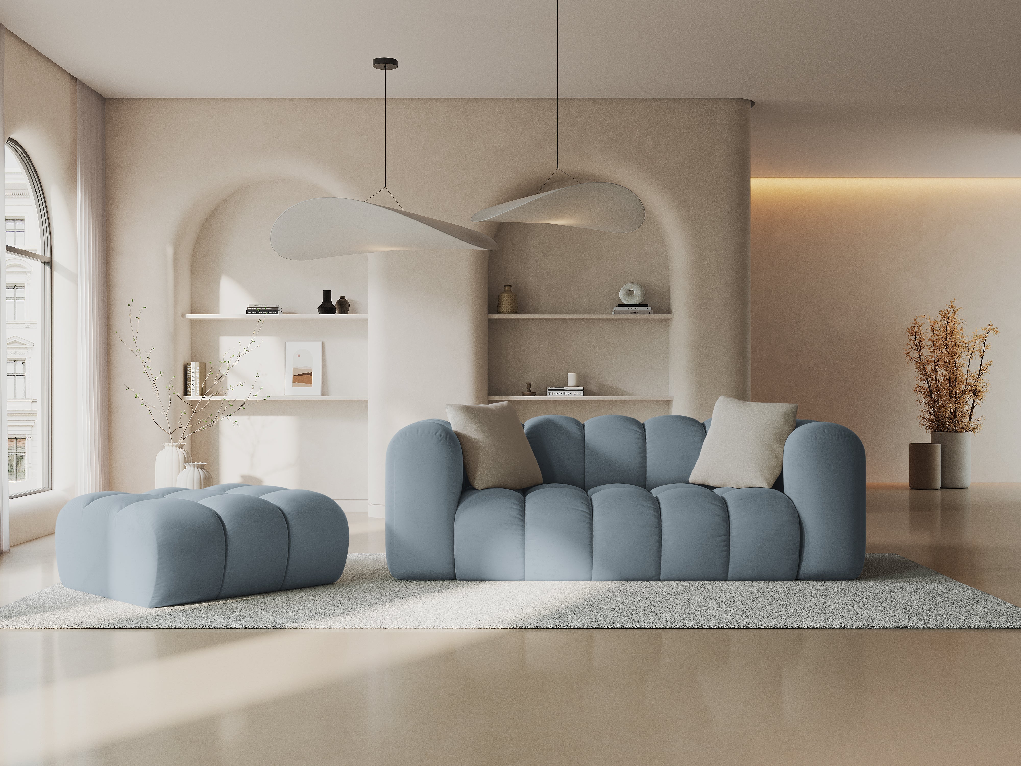 Sofa aksamitna 2-osobowa HALLEY jasnoniebieski - Image 2