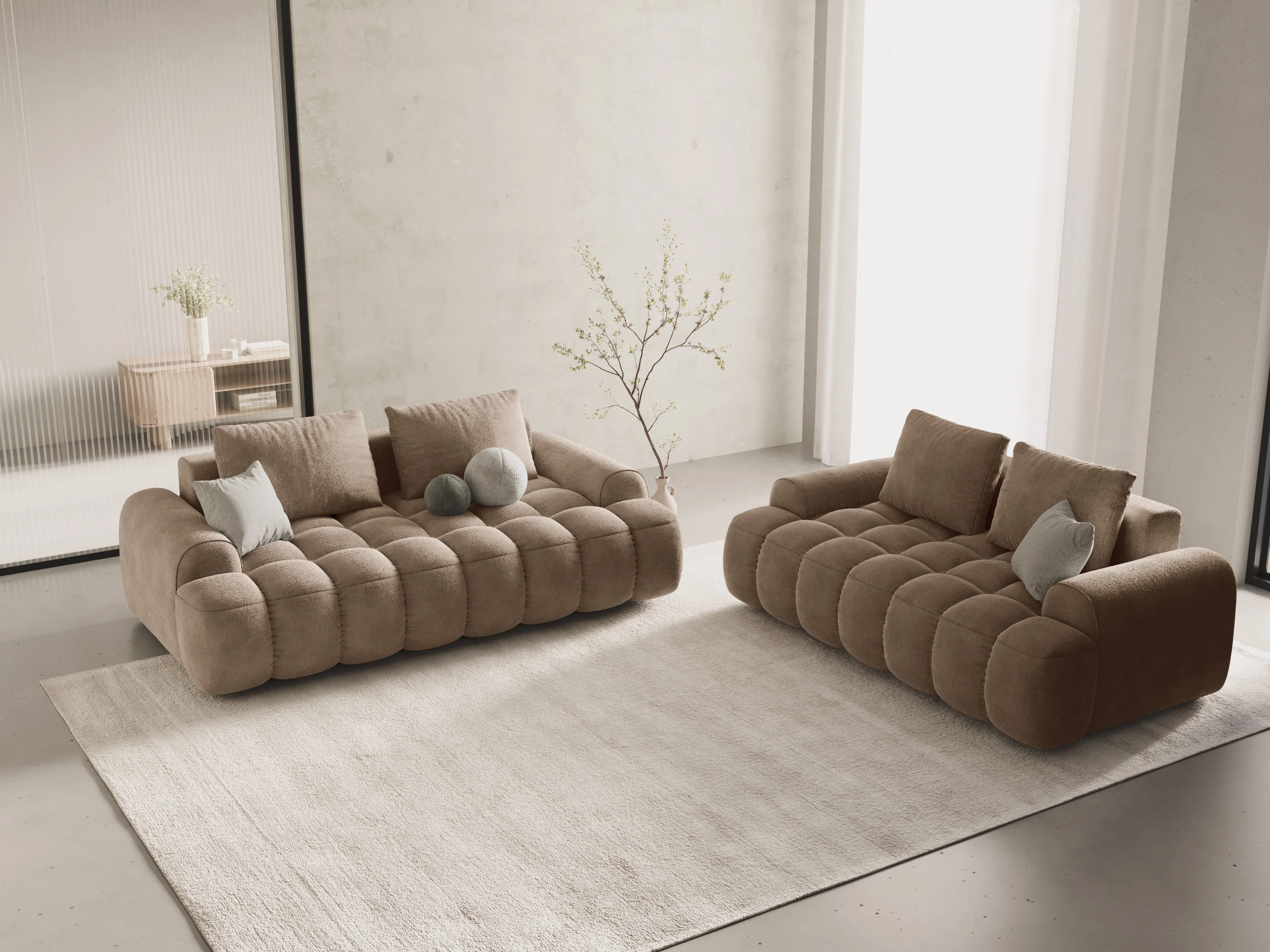 Sofa aksamitna 2-osobowa LINZ ciemnobeżowy - Image 2