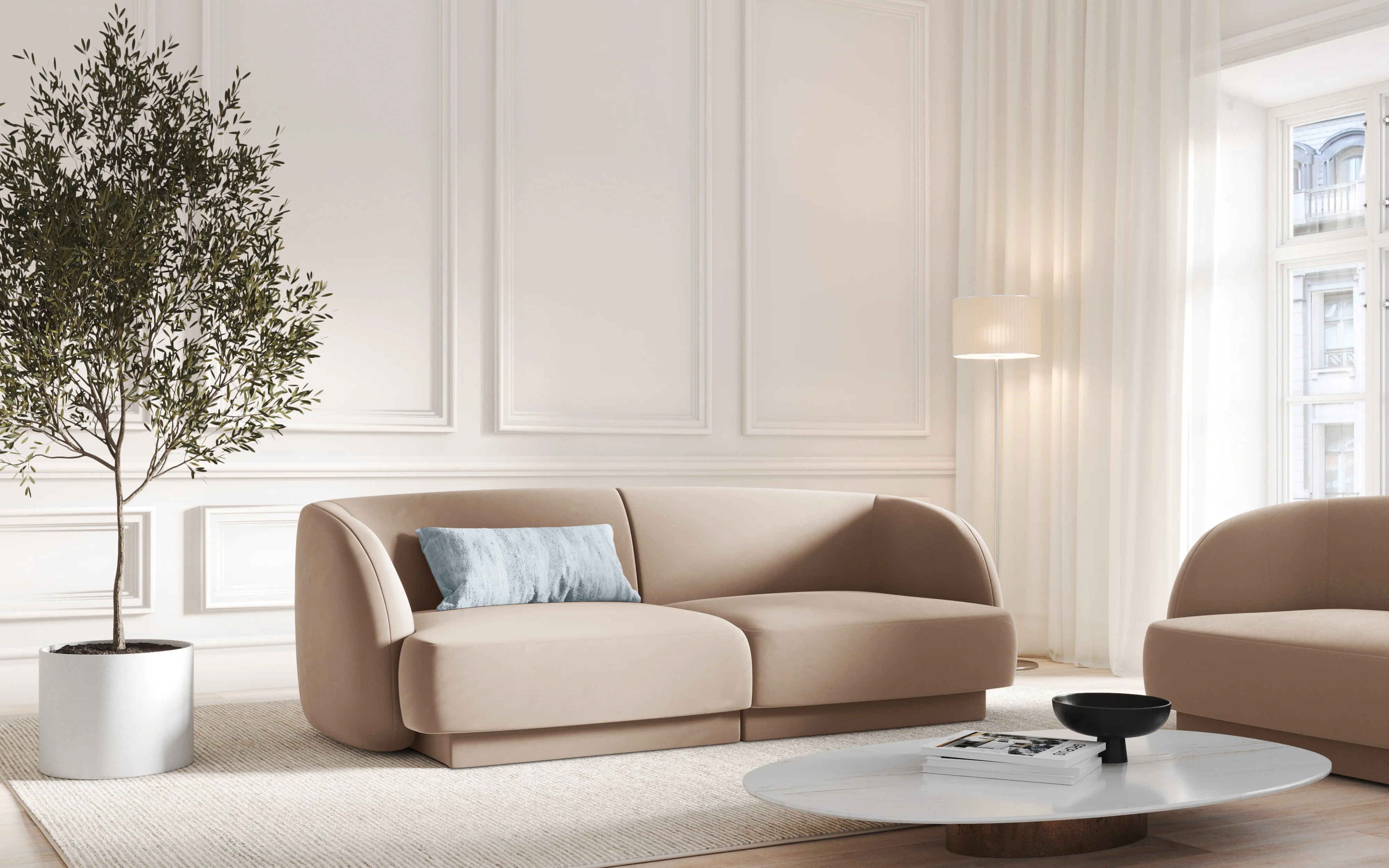 Sofa aksamitna 2-osobowa MILEY cappuccino - Image 2